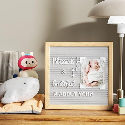 Miniatura 6 de Alsonerbay Tablero de letras de fieltro de 10 x 10 pulgadas de madera intercambiable con letras precortadas, números y símbolos para anuncio de