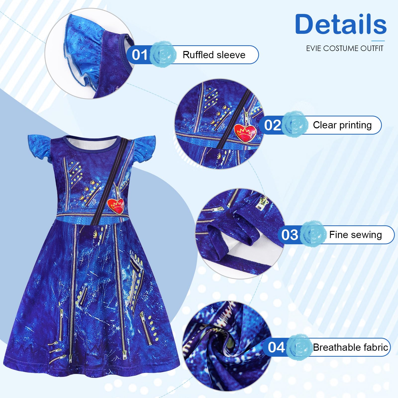 Berich Princess Costumes for Girls Dress Up Kids Halloween Christmas World Book Day Outfit World Book Day Costumes for Girls Princess Fancy Dress 3-4 Years(Blue,120) - Image 3