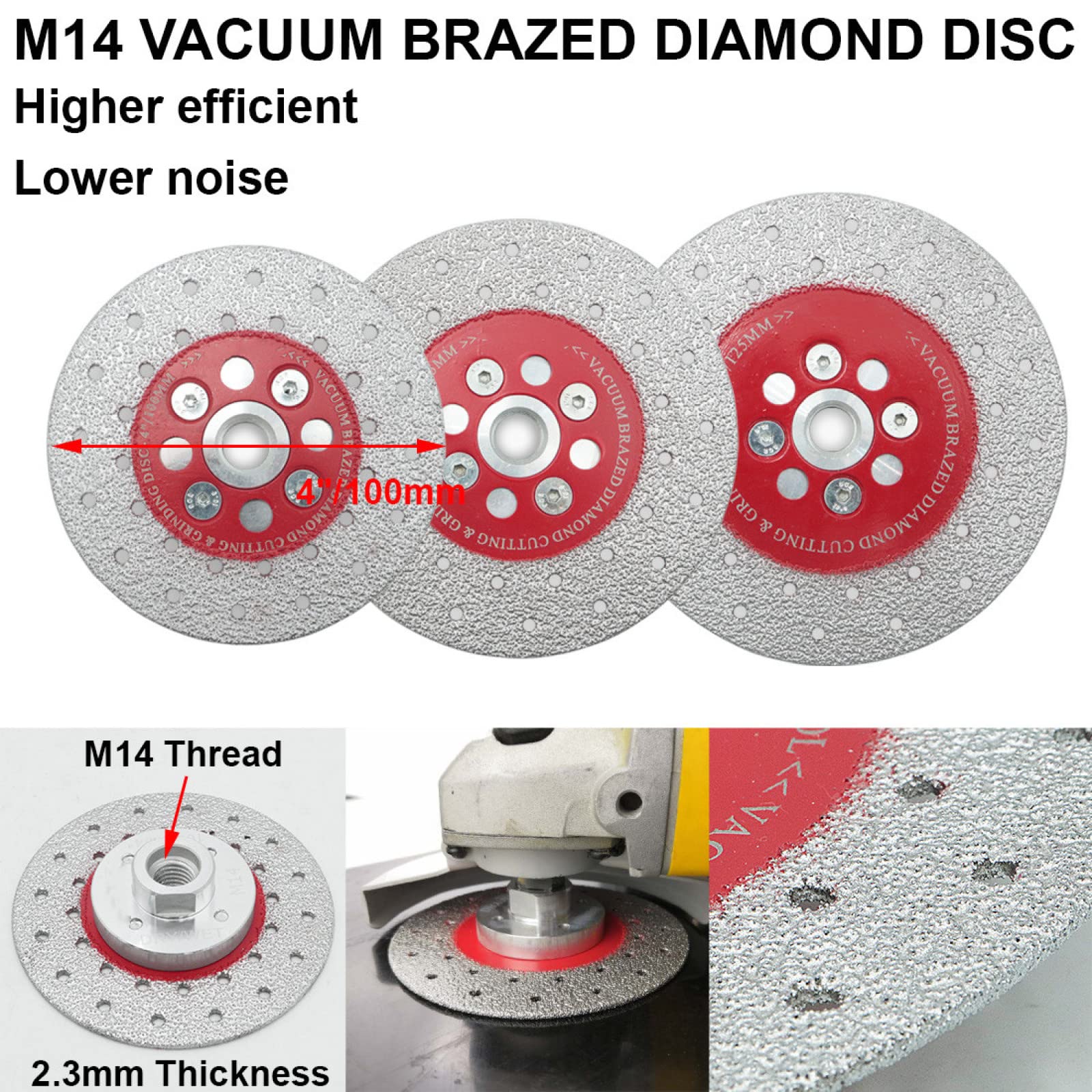 Diamentowa tarcza szlifierska， 2 sztuki najwyższej jakości, średnica 4,5"/115mm, dwustronna, lutowana próżniowo diamentowa tarcza tnąca i szlifierska z gwintem M14