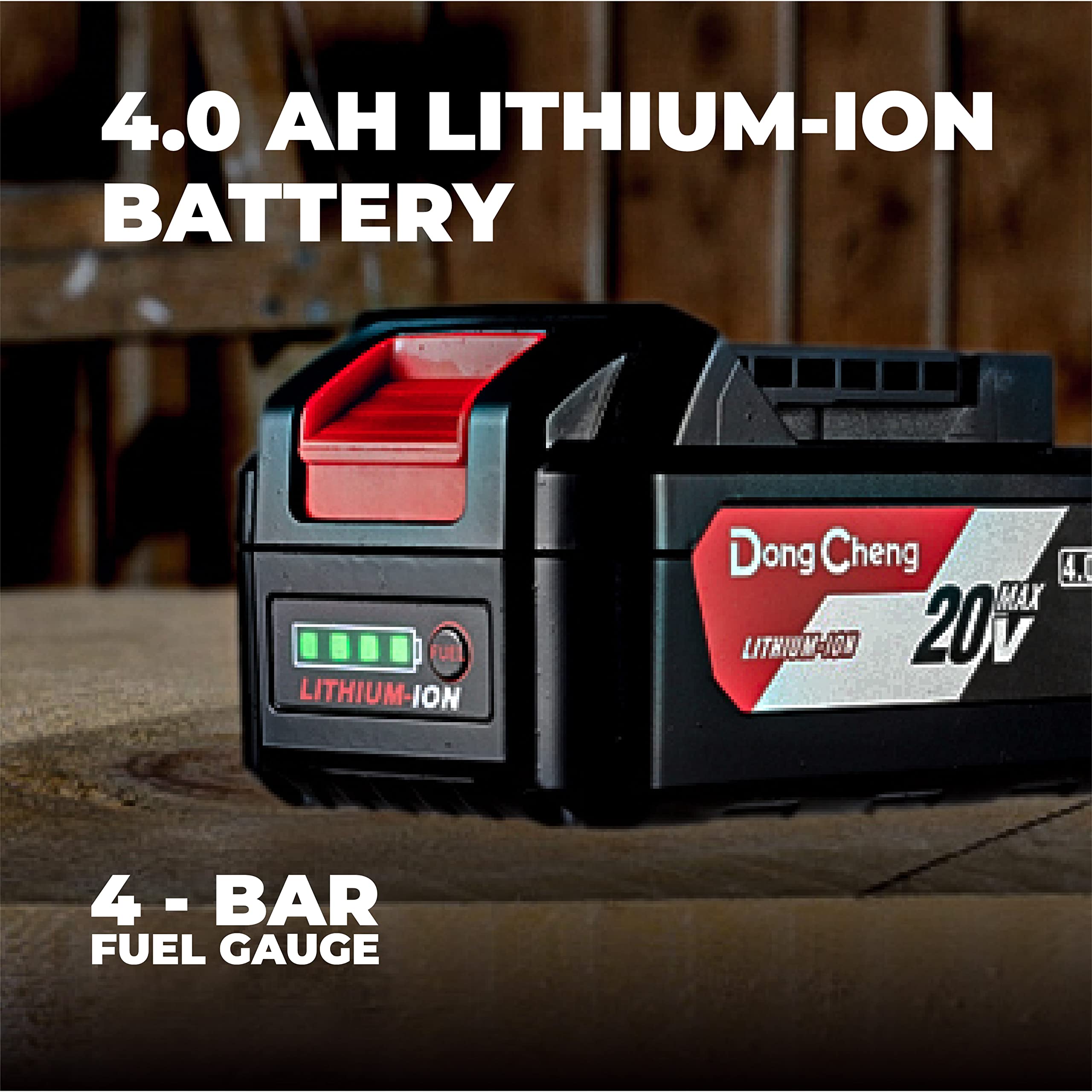 DongCheng Batteria da 18V (20V MAX), batteria agli ioni di litio con capacità elevata di 4,0 Ah, compatibile con gli elettroutensili DongCheng da 18V (20V MAX), numero di modello FFBL2040