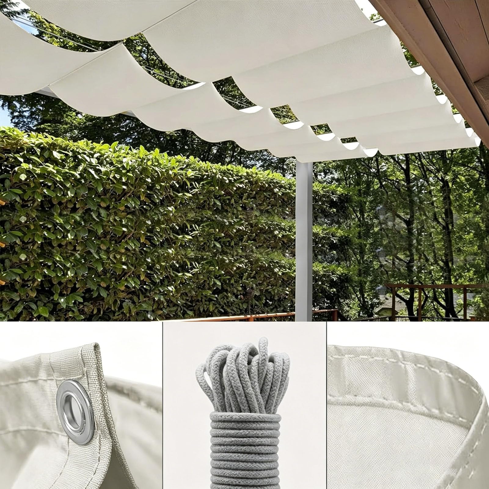 Wellen-Sonnensegel ausziehbar wasserdicht hoher UV-Schutz Rechteckig Ersatzabdeckung für Pergola Markise Garten Terrasse Veranda