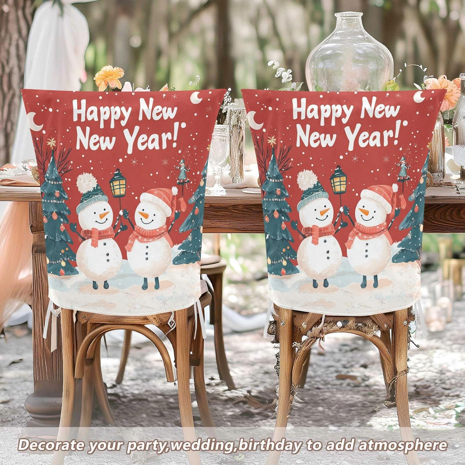 MNSRUU Christmas Chair Back Cover for Dining Room,Snowman Chair Slipcovers Set of 6,Snowman Chair Cover for Kitchen Hotel Holiday Party Decor,142