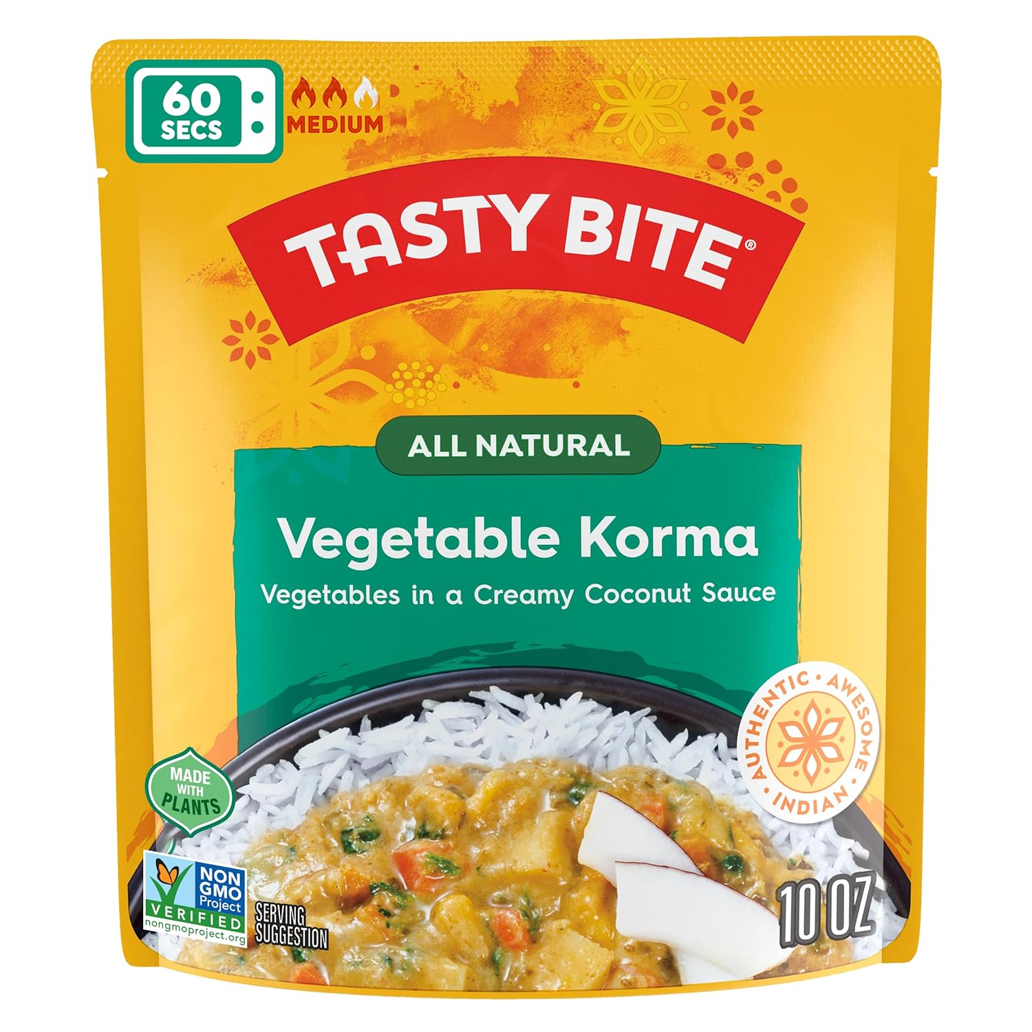 Tasty Bite Vegetable Korma, 10 Ounce, Pack of 6, Ready to Eat, Microwavable Entrée with Sweet & Savory Coconut Sauce