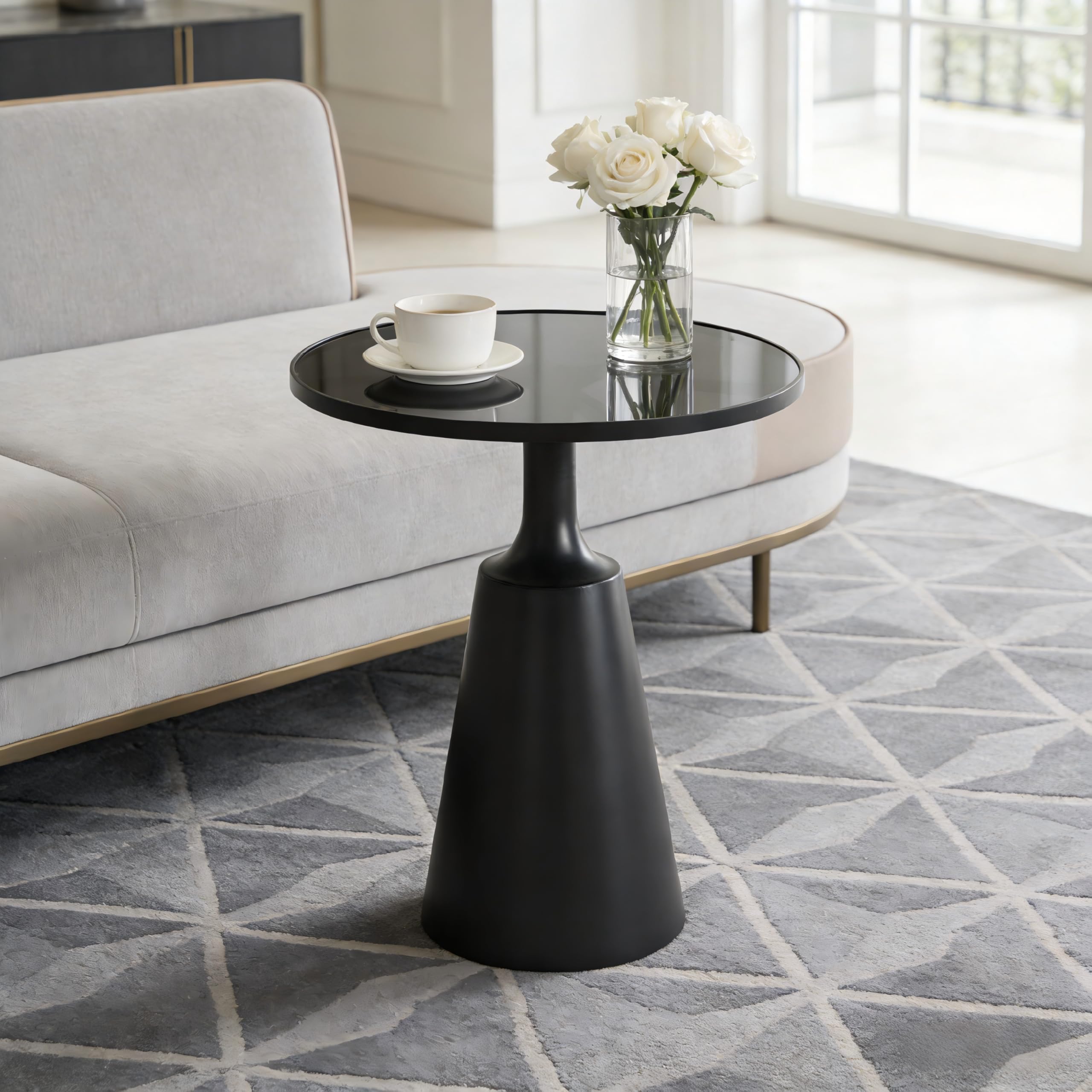 Christopher Knight Home Geary 20" Modern Round Side Table, Living Room End Table with Iron Frame and Tempered Glass Top, Contemporary Indoor Accent