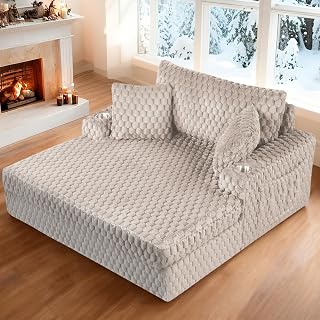 Leovanni Oversized Chaise Lounge Chair Indoor 58", Upgraded Wood Frame Sleeper Sofa Bed with Cup Holders and Large Backrest Upholstered Couch Reading Chair for Living Room, Beige