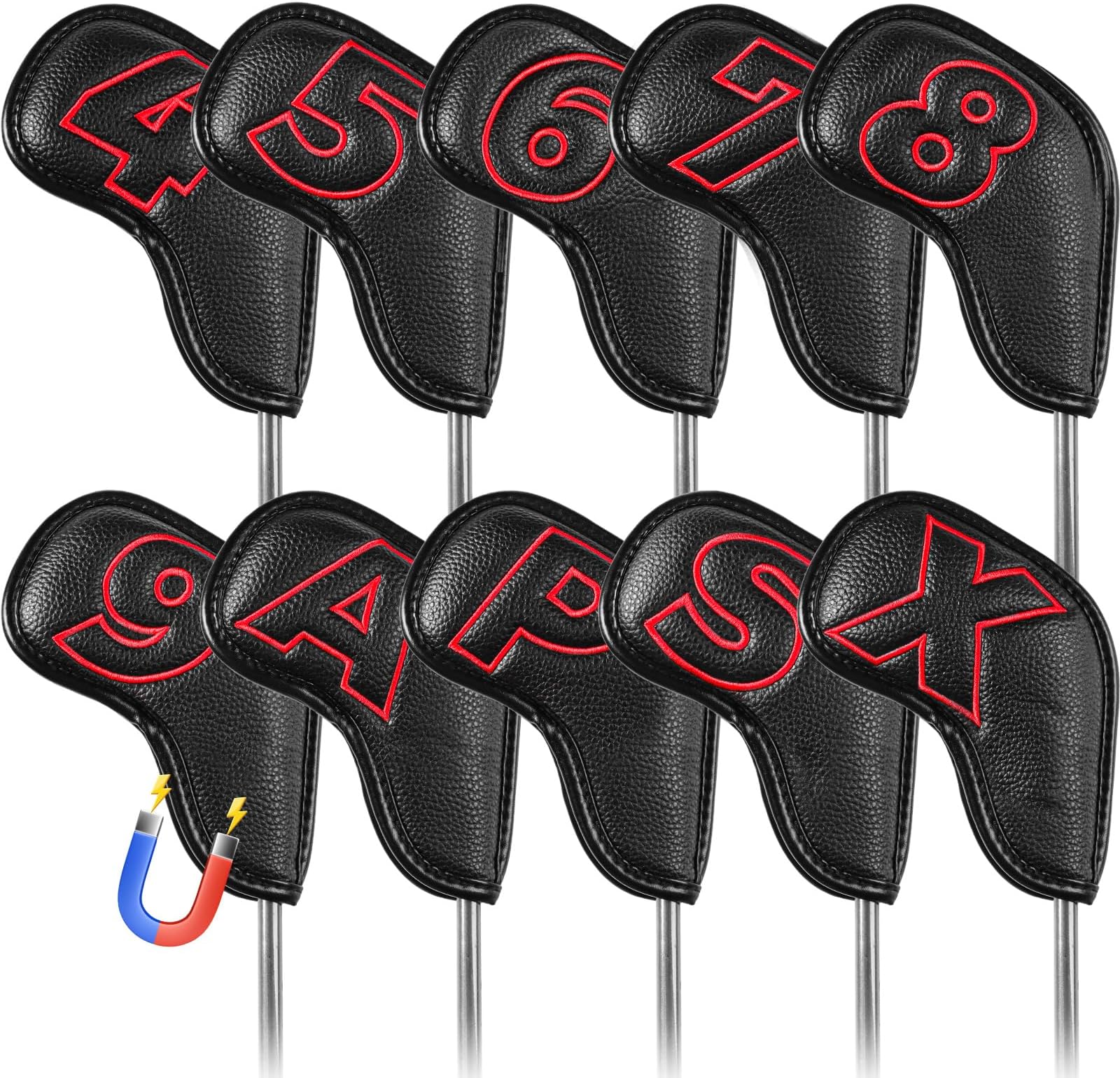 - Golf Iron Covers Set Strong Magnetic Closure Value 10 Pack, Double Side Number Synthetic Leather Deluxe Club Headcover, Universal Head Cover Fit Main Irons Clubs for Women Men