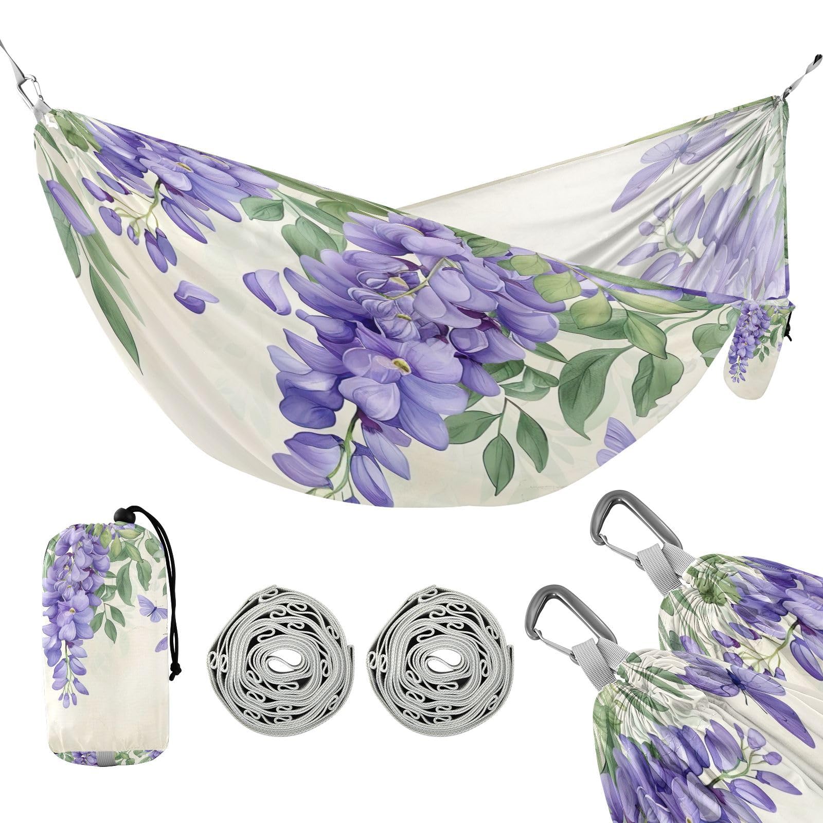 Kigai Flower Butterfly Camping Hammock Durable & Portable Travel Hammock Holds 330lbs with Tree Strapsm, Pocket, Camping Accessories