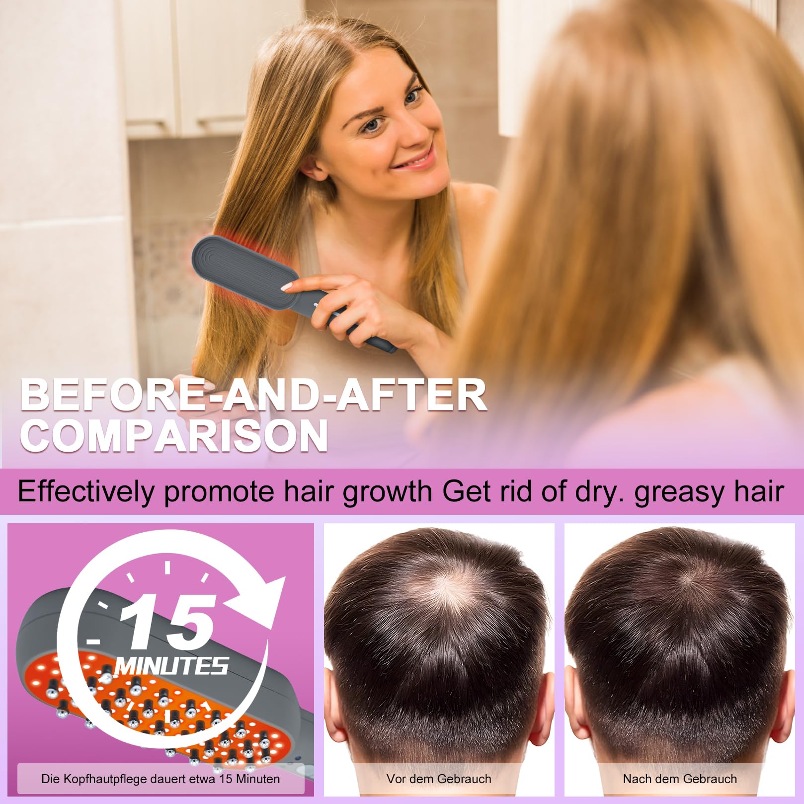 Peine de luz roja para el cabello, terapia cuádruple 630nm 850nm 460nm, anticaída hombres y mujeres