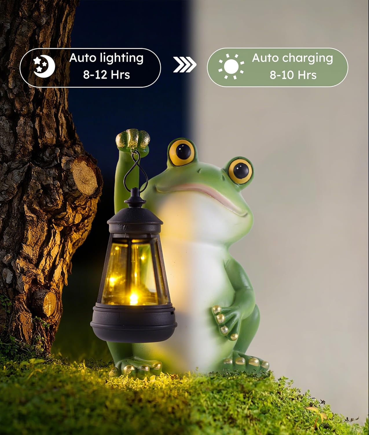 Vuees Solar Frog Garden Statue Light, Outdoor Waterproof Decorative Lantern Figurine, Cute Yard Art for Garden Patio Pond Balcony Porch Decor, Housewarming & Gardening Gifts for Women Grandma Mom