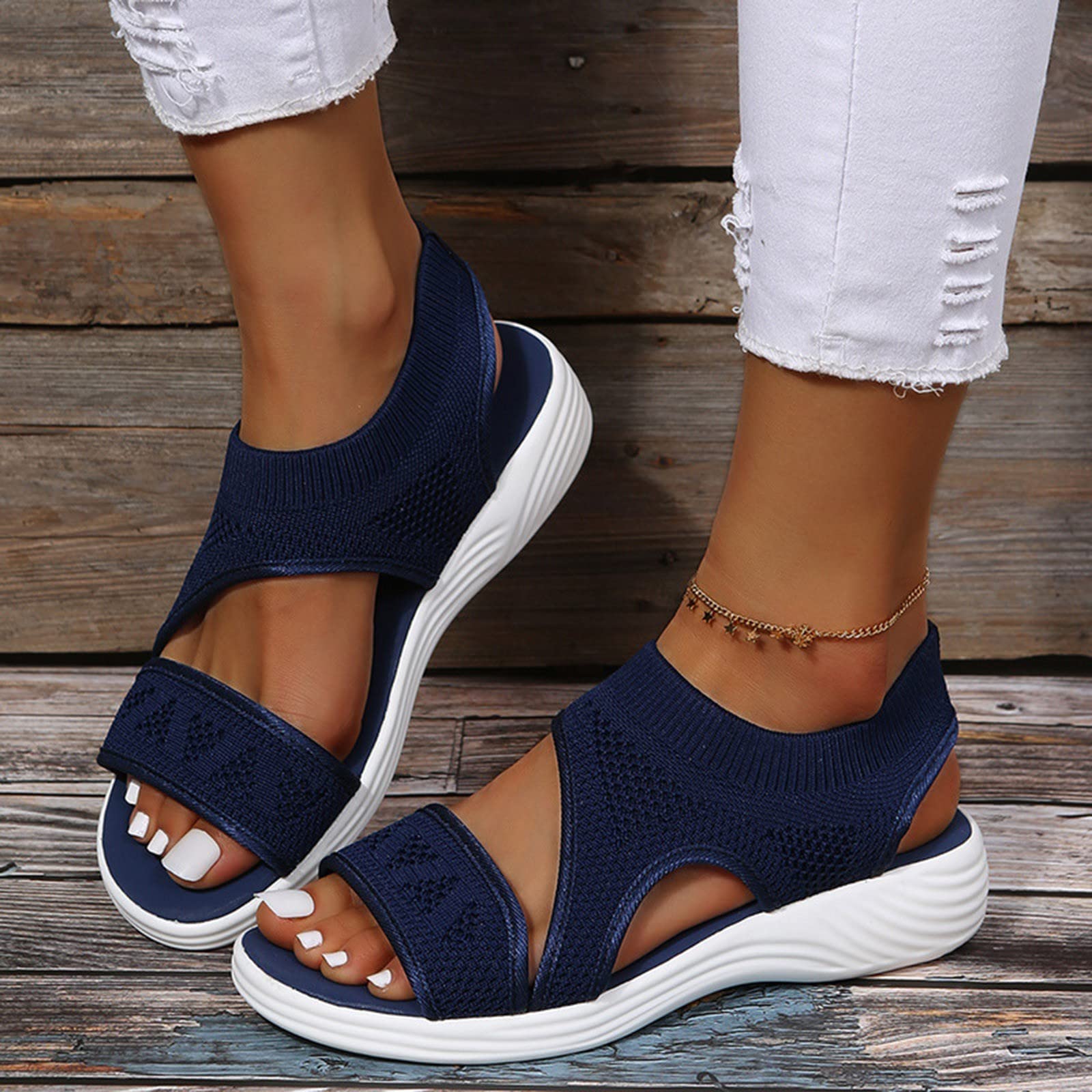 Solide bequeme Damen-Wandersandalen, orthopädisch, mit Fußgewölbeunterstützung, bequeme Schuhe, offener Zehenbereich, Plantarfasziitis, zum Reinschlüpfen, trendig, Strand, für Reisen, lässig, Sommer