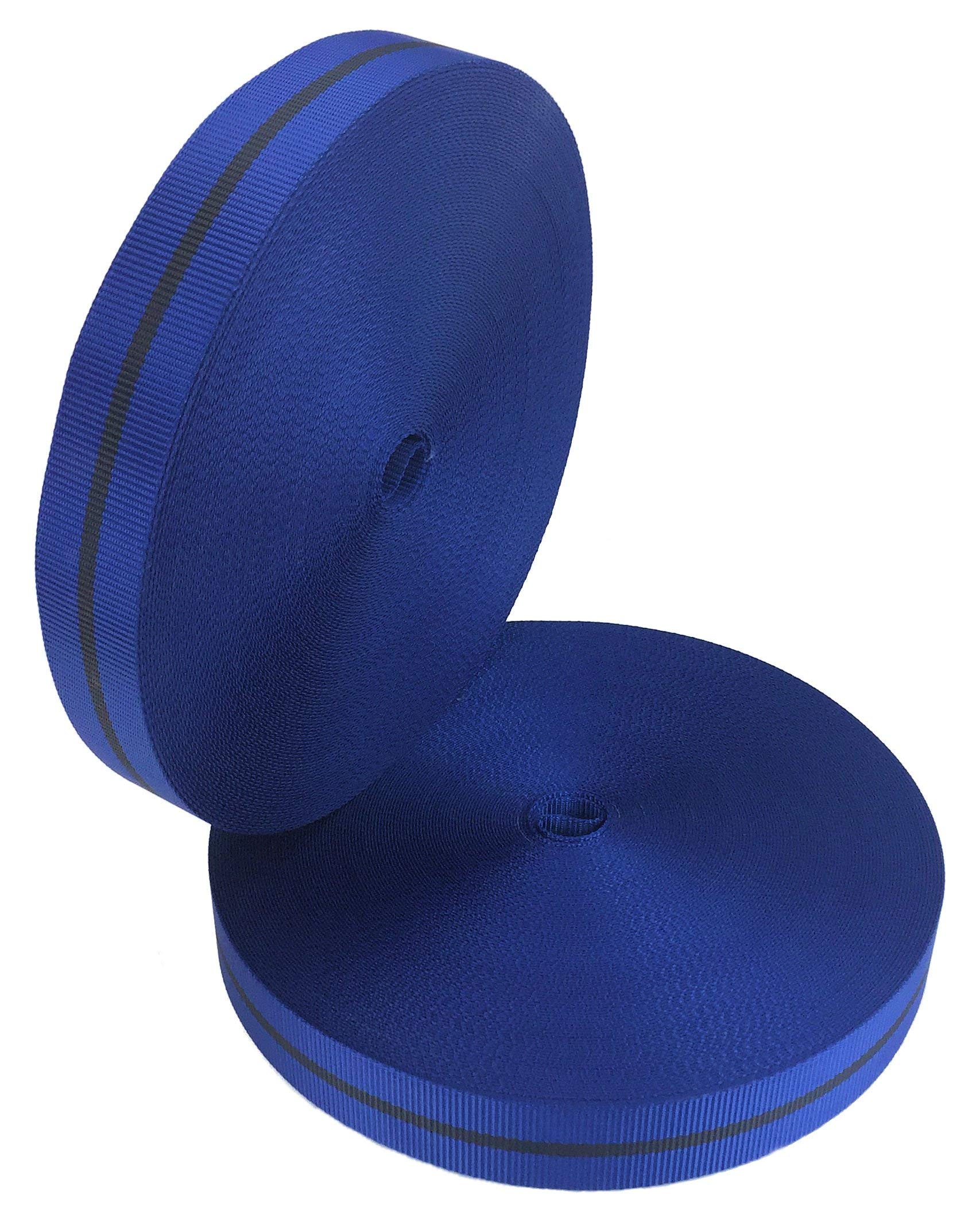 Sangle Polyester au mètre Couleur Bleue avec Une Bande Central Noire pour Multiples Applications - Résistance 2 tonnes - Largeur 45 mm - Vendu en Rouleau (25 m)