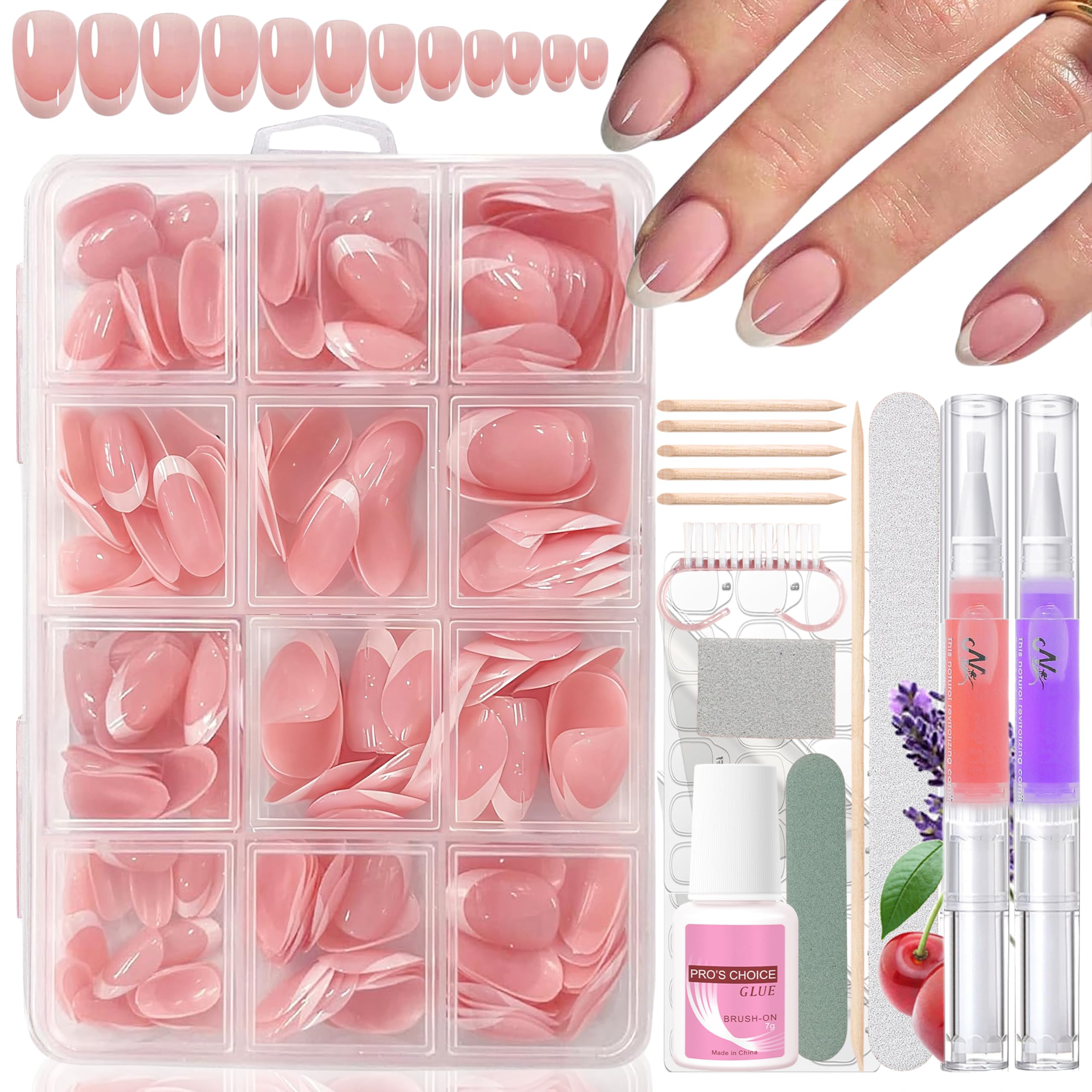 240 sztuk sztucznych paznokci do naklejenia, migdałowe, francuskie, krótkie, sztuczne paznokcie, zestaw z 2 pisakami do paznokci – Full Cover Fake Nail Gel naturalny i przyjemny do paznokci (Almond