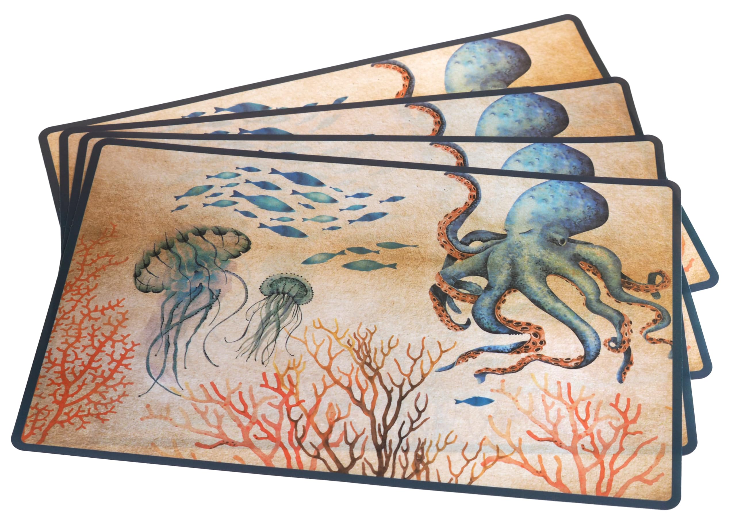 Sil Interiors Nautical Plastic Place Mats Wipe Clean - Octopus Design - Set Of 4