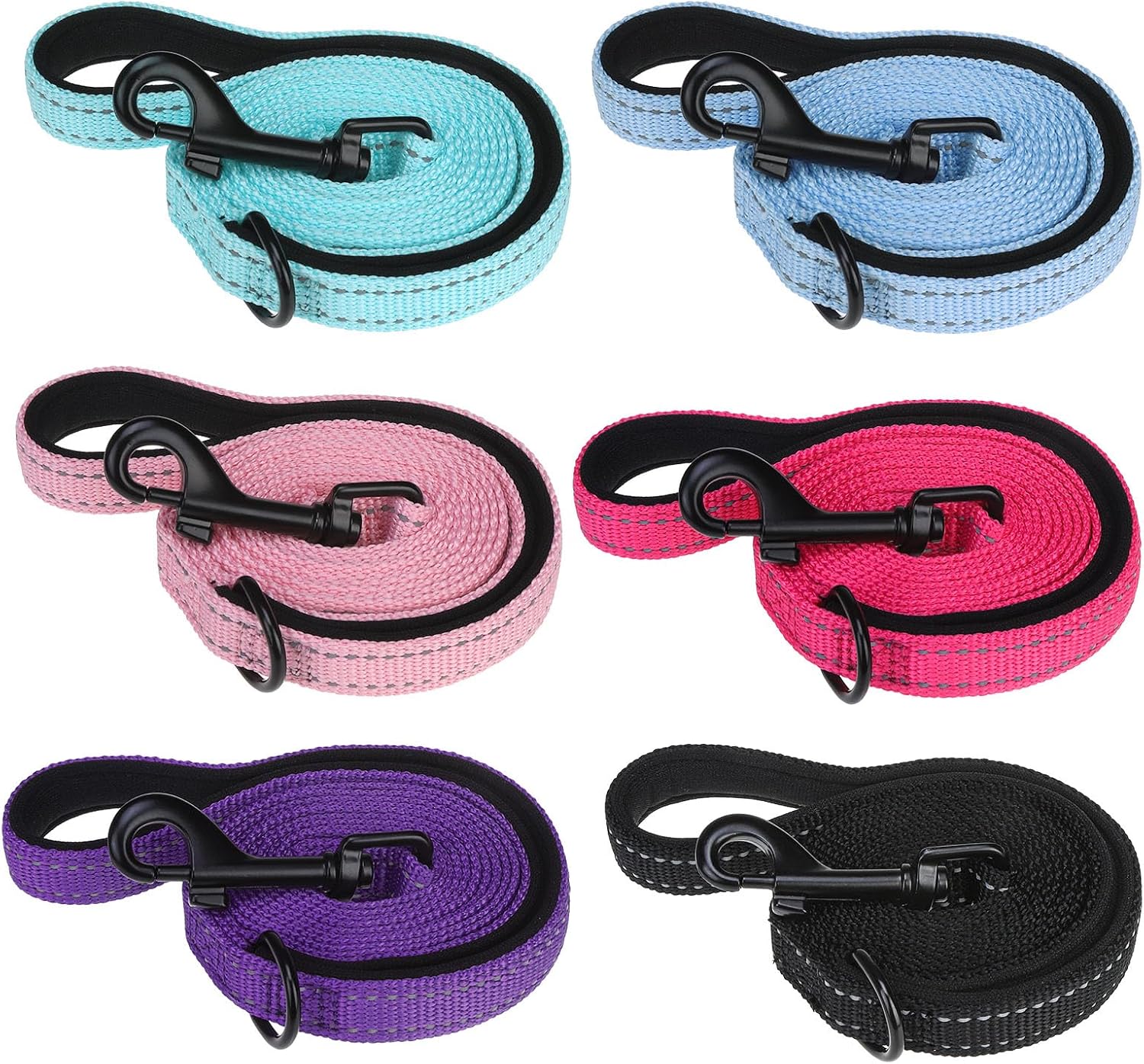 BEAUTYZOO Dog Leash 6 Pack, 5FT Pet Leash with Reflective Thread, Soft Padded Handle Thick Lead Leashes for Large Medium Dogs Small Puppy