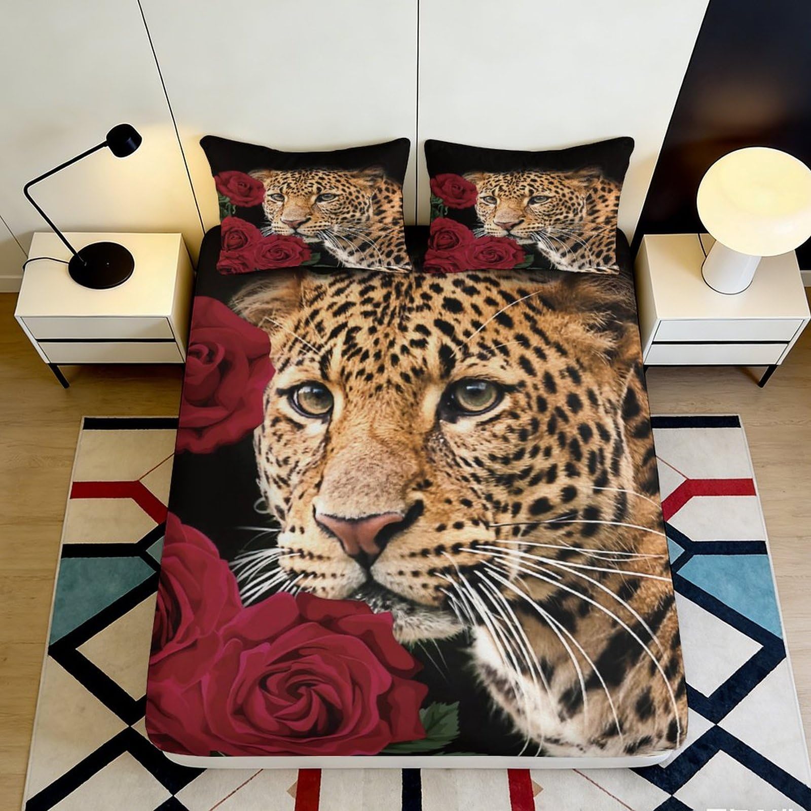 Pnayamiorkfel Style-7 3D Printed Leopard Rose Fitted Sheet Microfiber Soft Decorative Bed Cover For Bedroom Guest Room Easy Care 90X200x25cm
