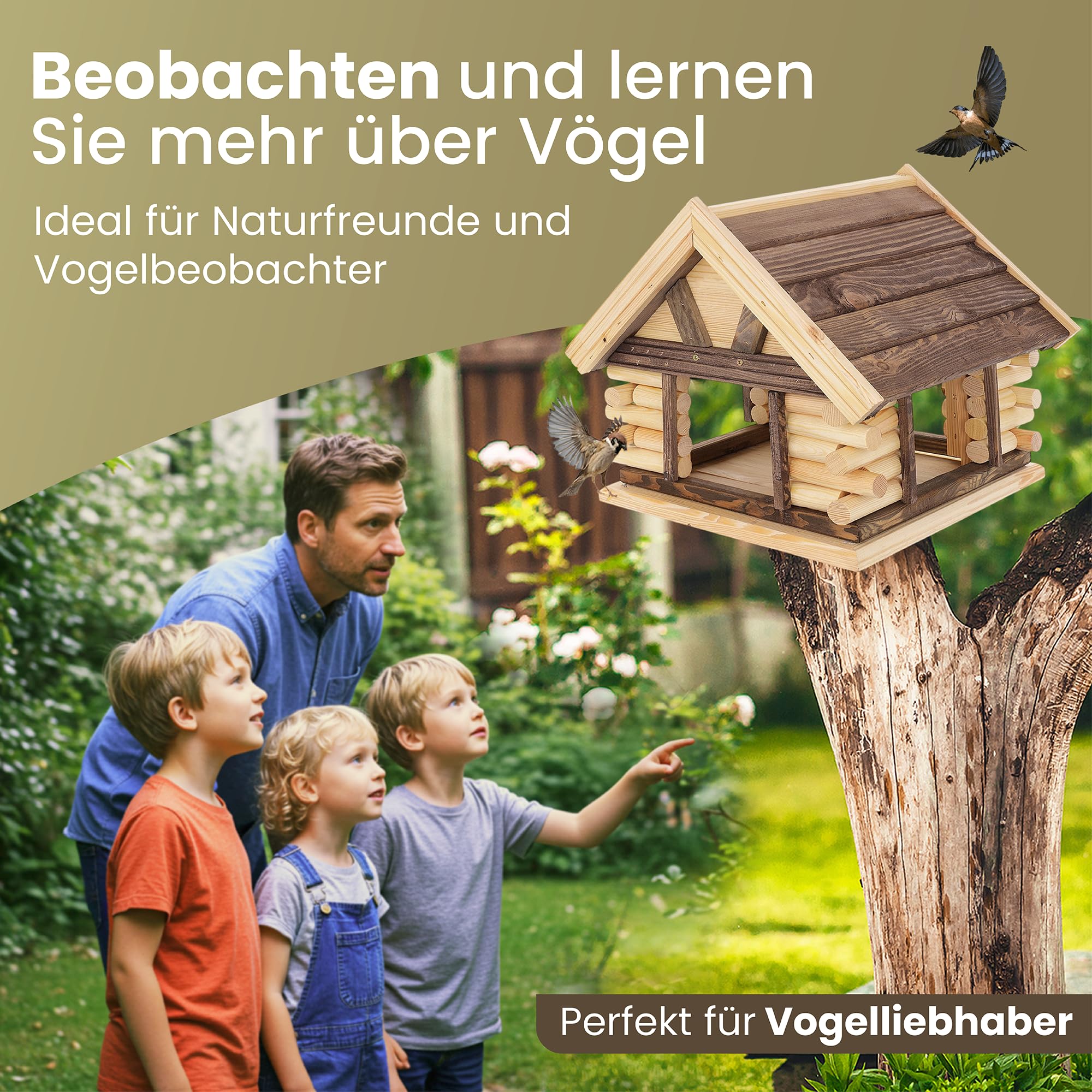 Mazur Vogelfutterhaus groß XXL 39,5x38x34,5cm I Vogelfutterspender aus Holz stehend I Futterstation für Vögel I Vogelfutterhaus zum bemalen für Kinder