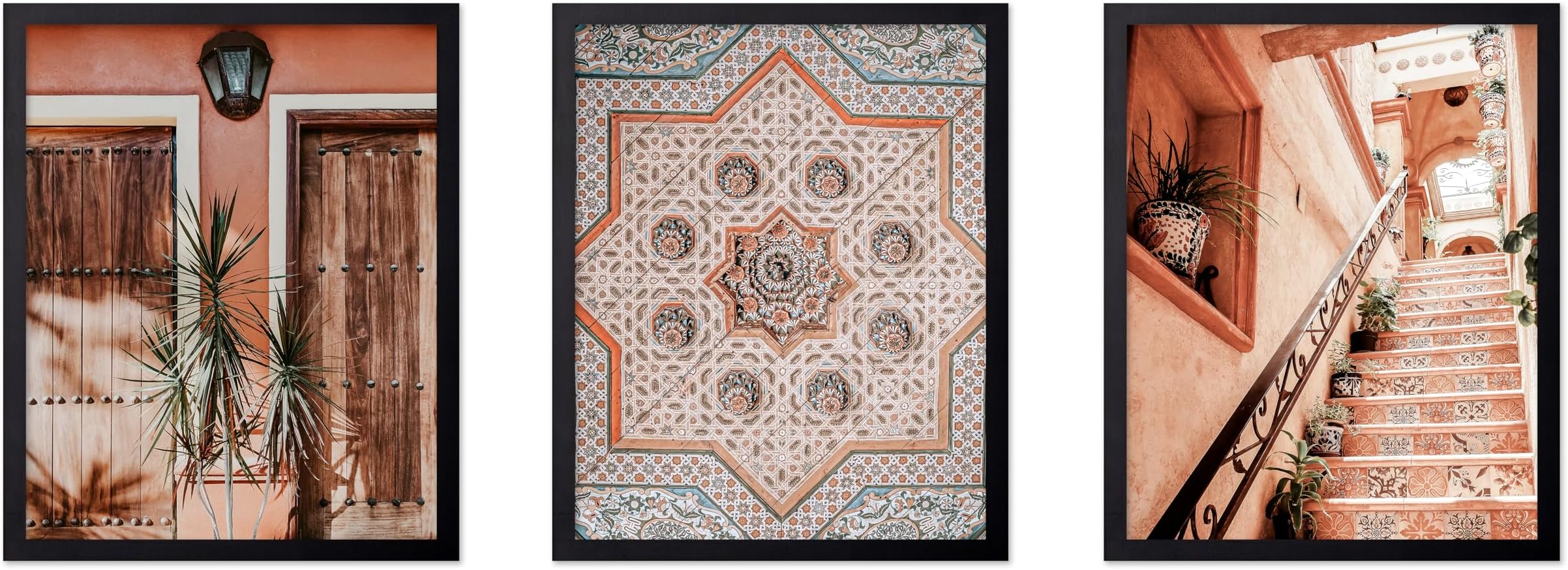 Monem Art 3-Piece Moroccan Print - Architecture Poster - Floral Pattern Wood Ceiling Art - Photography Wall Design - Great Living Room or Bedroom Decor - 18x24 UNFRAMED Wall Art