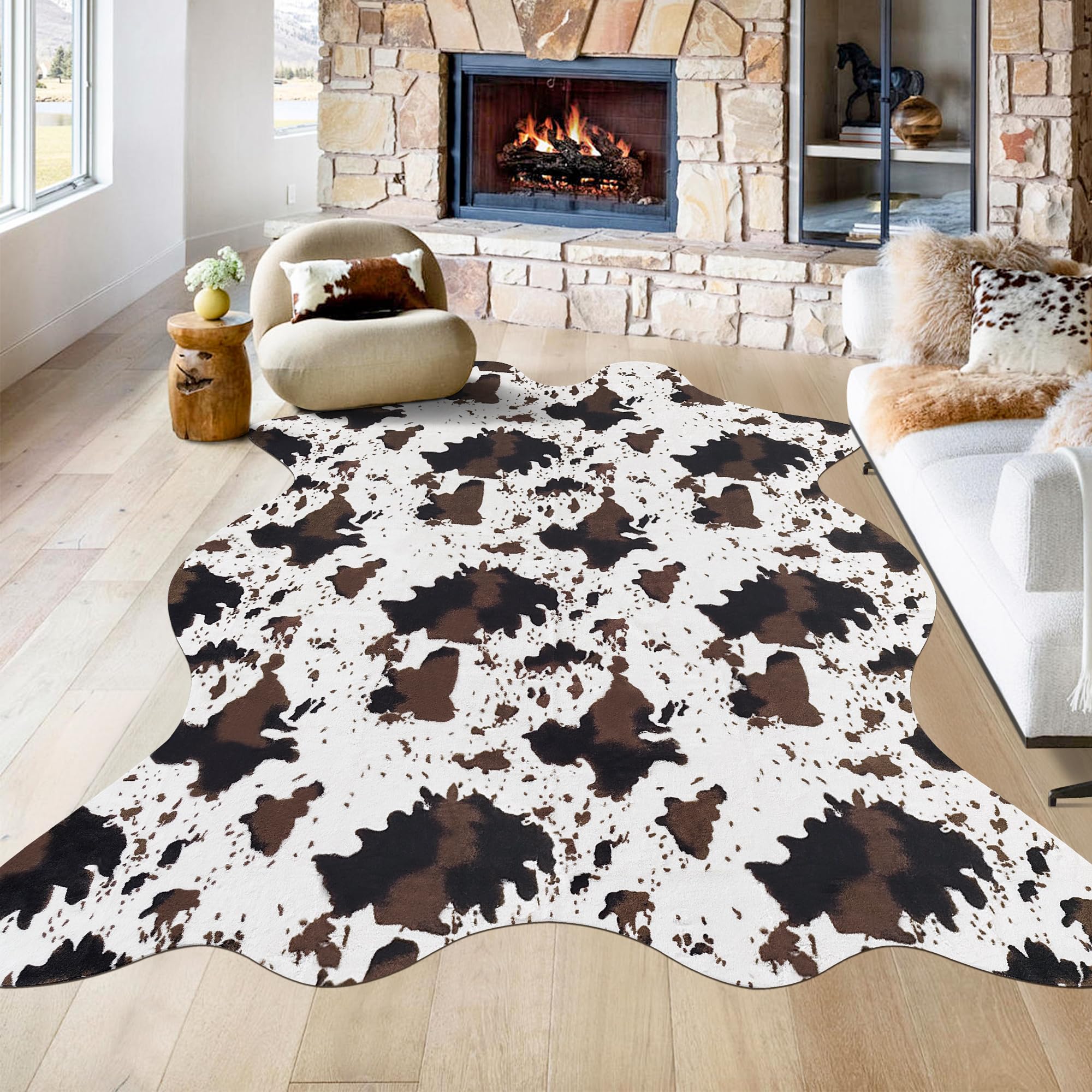Tappeto con stampa di mucca, grande, in finta pelle di mucca, per camera da letto, soggiorno, cameretta dei bambini, decorazione per la casa occidentale, tappeto in pelle di mucca, marrone e