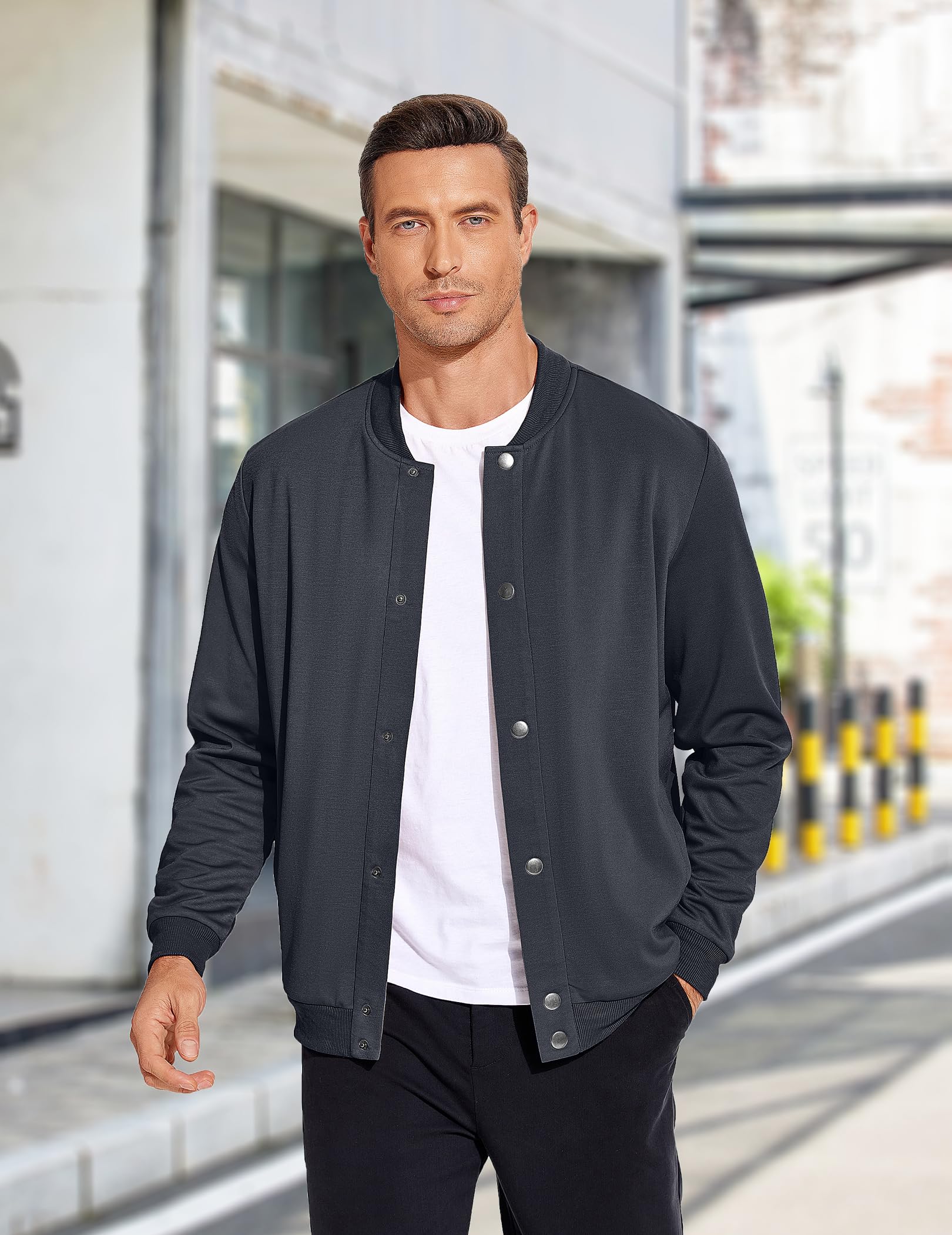 COOFANDY Men's Bomber Jacket Sock Hop Windbreak 80s Button Blank Football Jacket