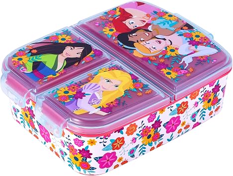 Zawadi Global Disney Princess Kids Childrens Multi Compartment Rectangular School Travel Lunch Food Box Sandwich Bento Container, BPA Free