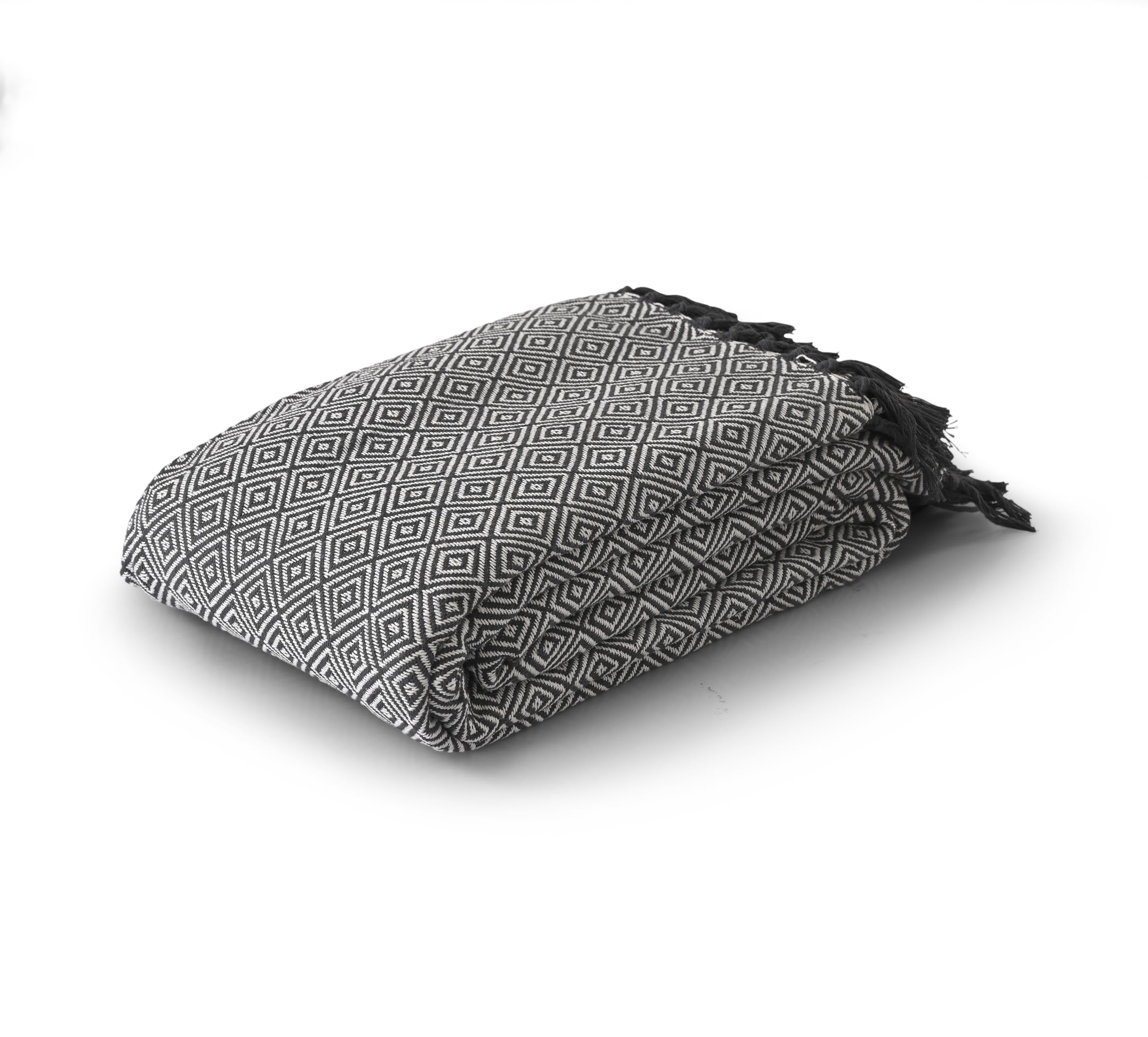 Ehc Black / Ivory Throws For Sofas & Armchairs, Reversible Settee Throws In Cotton, 180 X 250 Cm, Black