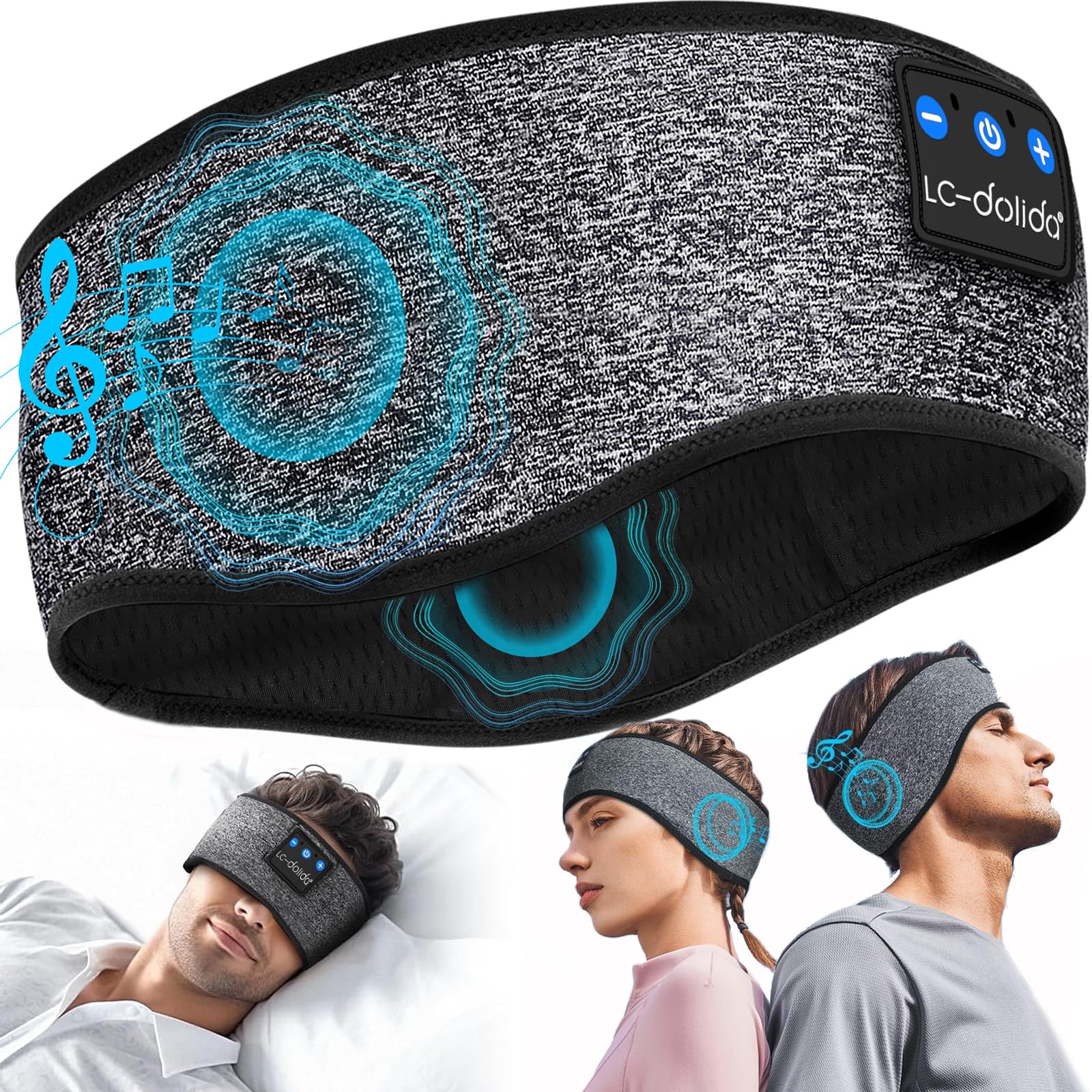 LC-dolida Schlafkopfhörer Bluetooth 5.4, Schlaf Stirnband Kopfhörer Headband Schlafmaske, Sportskopfhörer Musik schlafen Stirnband für Sport Training, Joggen, Yoga, Reisen