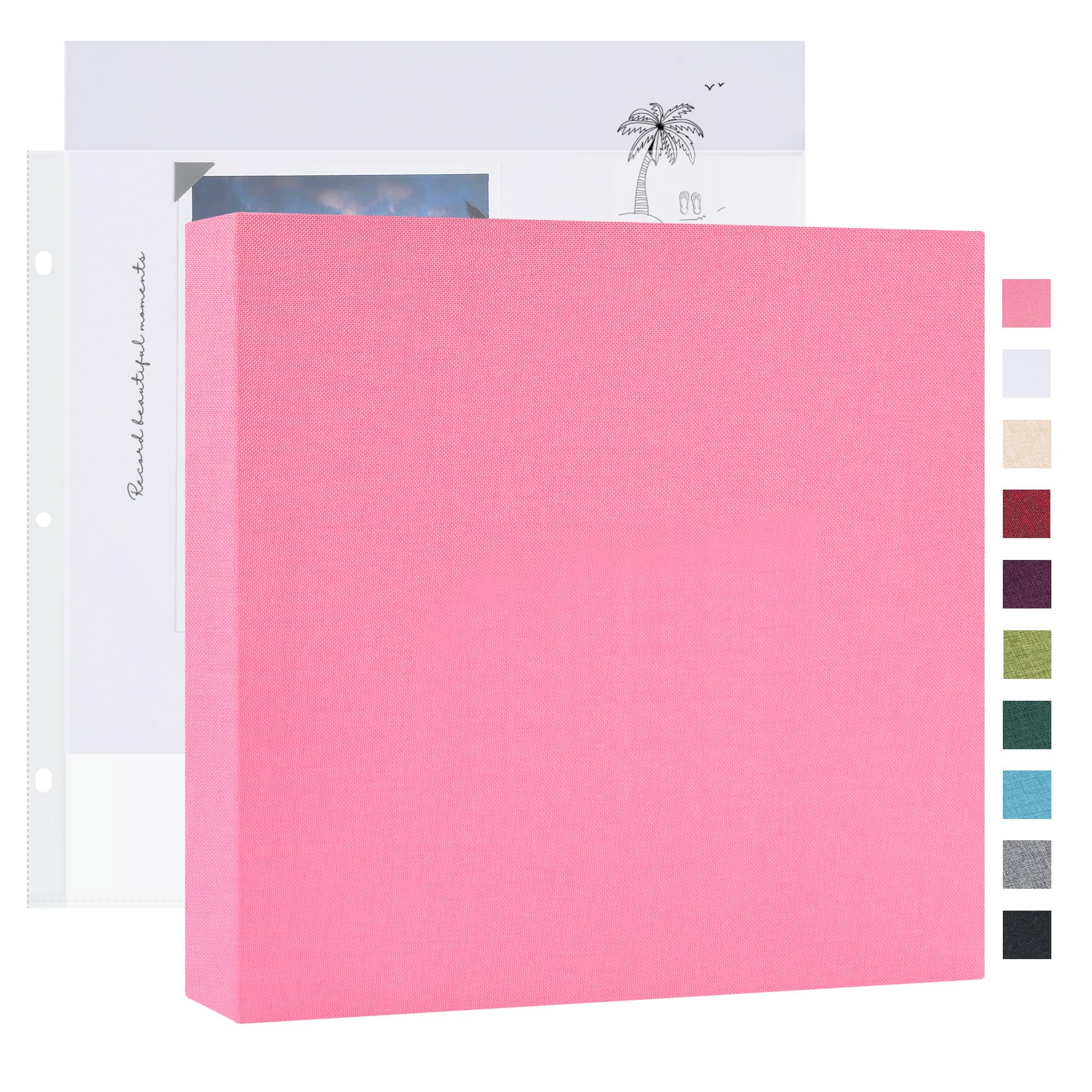 Mublalbum - Álbum de fotos pequeño de 8 x 8 pulgadas con 20 fundas de plástico, carpeta de lino de 40 páginas para bebés, viajes, bodas, aniversarios, proyectos de bricolaje (rosa)