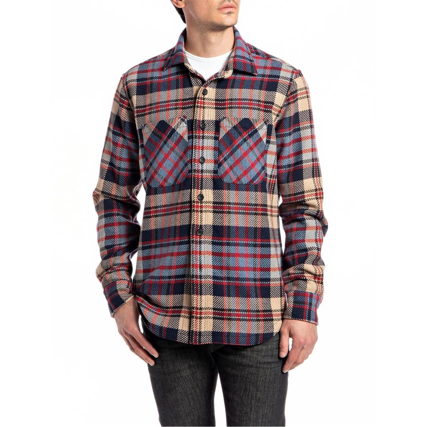 REPLAY Men's Shirt, 010 Multicolour, M