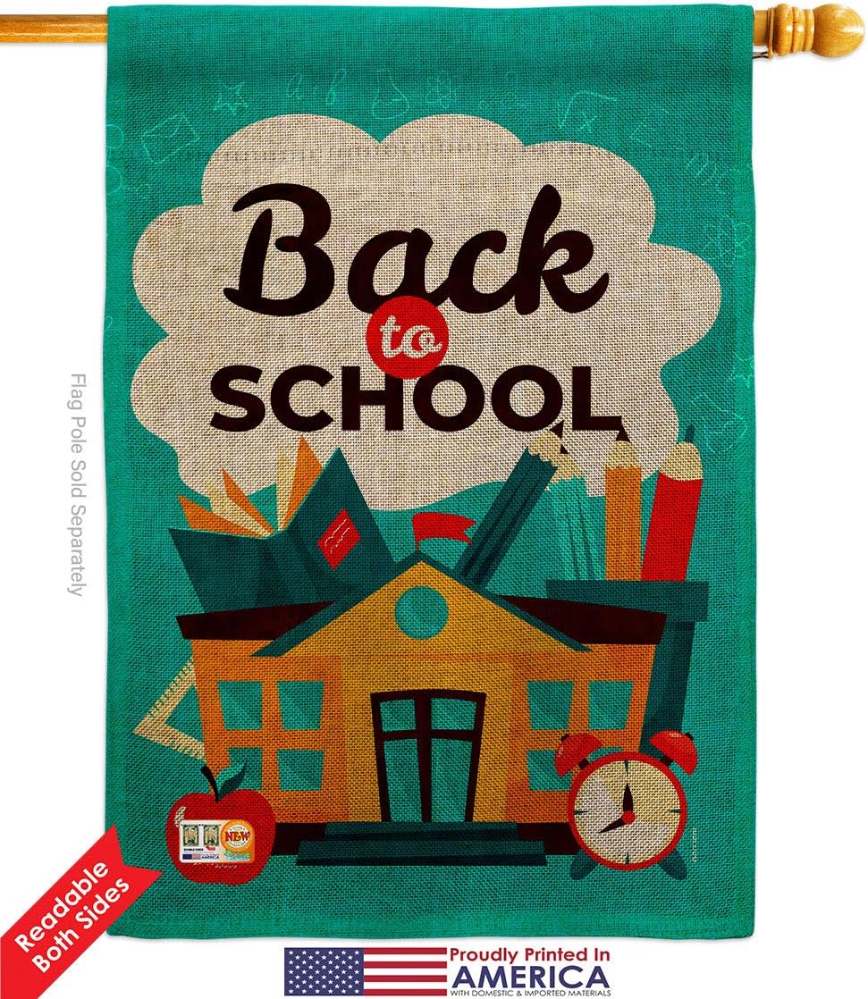 Ready for School Burlap Burlap House Flag Education Back to First Day Bus Supplies Teacher Students Class Small Decorative Gift Yard Banner Double-Sided Made In USA 28 X 40