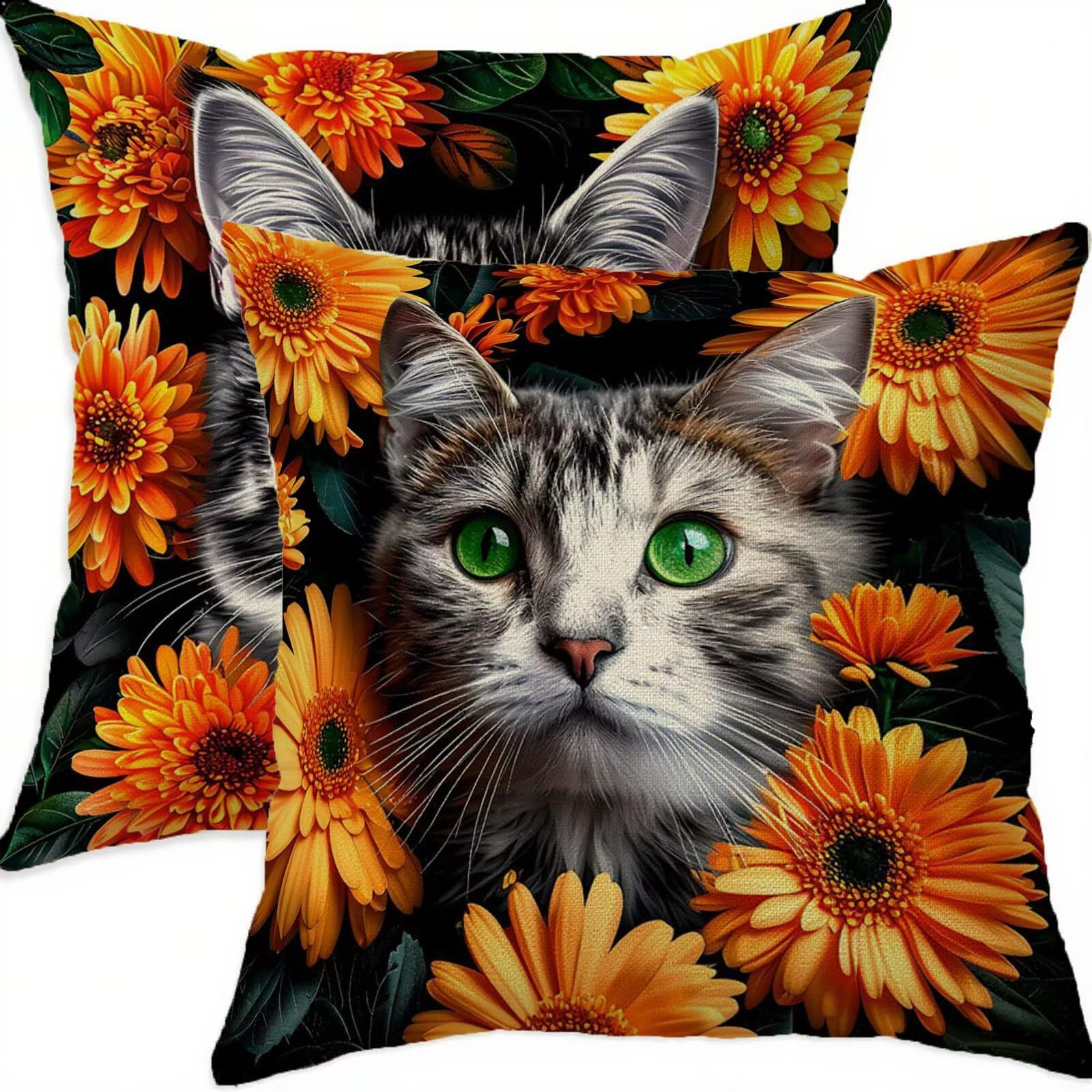 Housses de coussin 70x70cm chat imperméable en lin : protégez votre canapé avec style