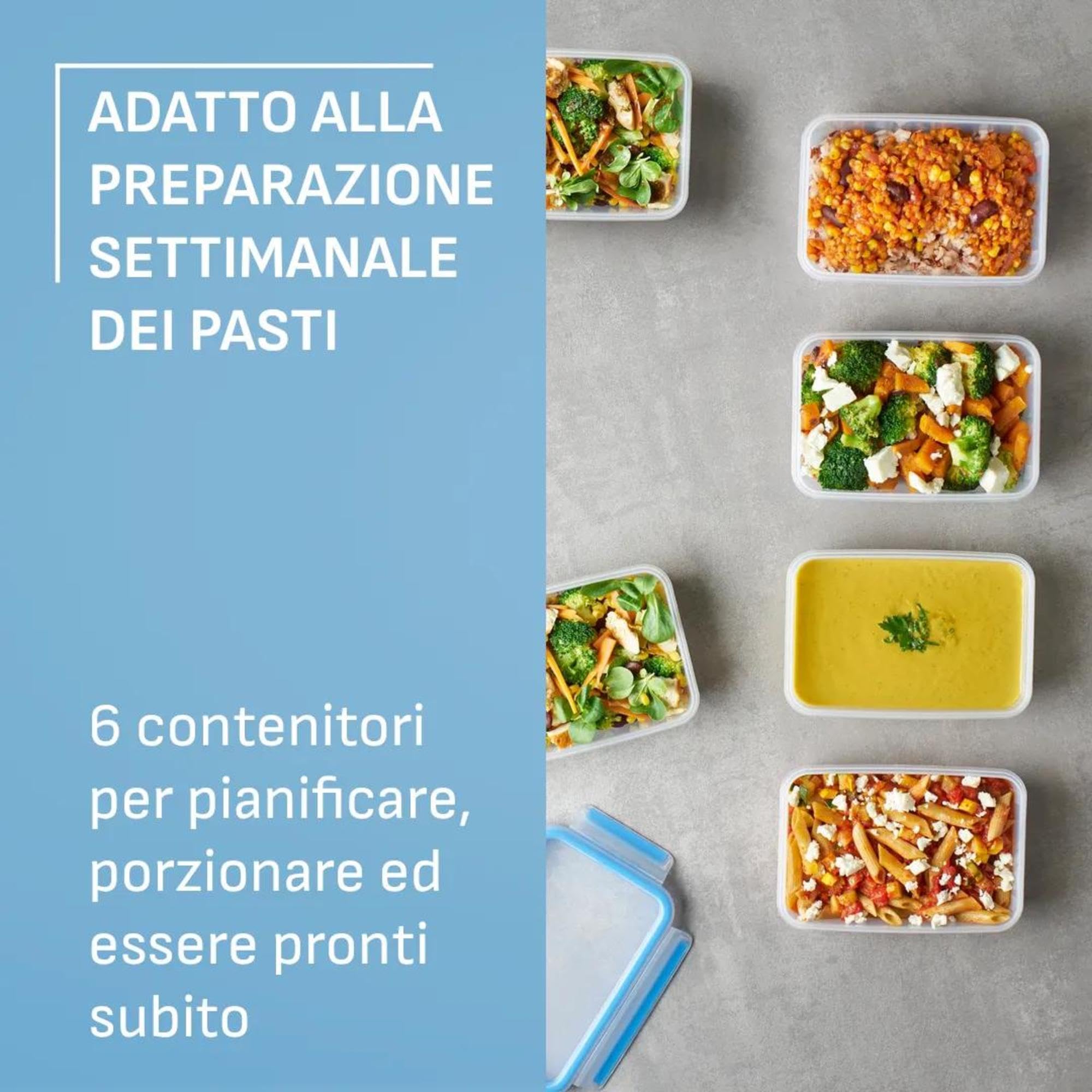 Emsa Clip & Close Conservazione Alimenti Freschi, Set Mealprep, Contenitori Ermetici per Alimenti, A Prova di Perdite, Igienici, 6 x 0.8L, N1031950