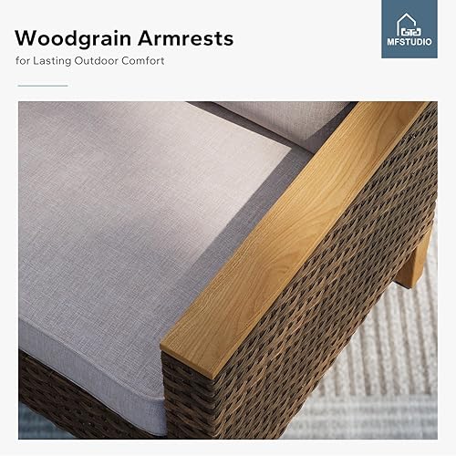 Miniatura 7 de MFSTUDIO Juego de muebles de patio de ratán de 3 piezas, juego de sofá de patio al aire libre de 3 asientos, sofá seccional para exteriores, juego