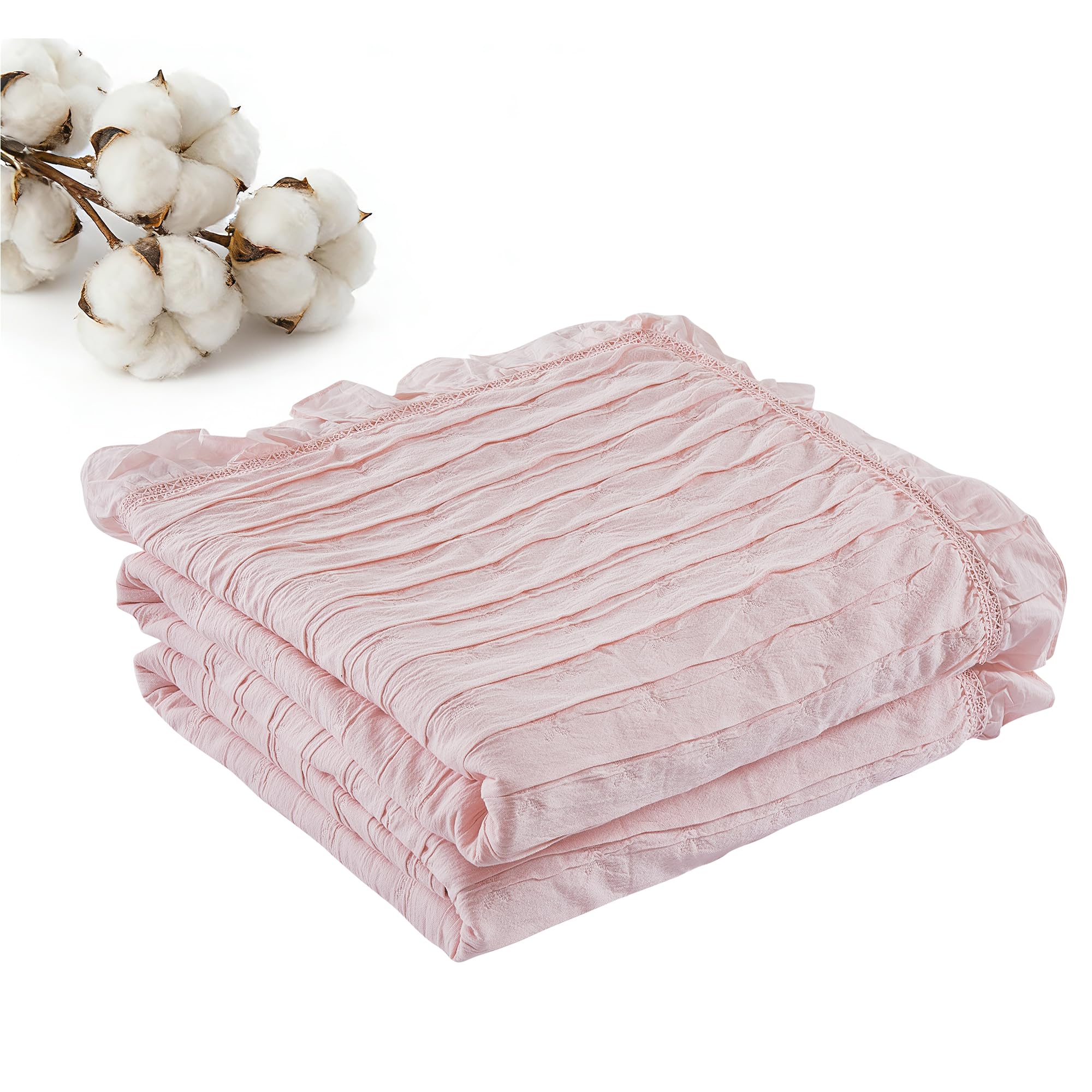 Photo 1 of 100% Organic Cotton Muslin Blanket with Ruffled Edges Soft Pleated Crinkle Bedspread for Twin & Queen Size Bed Breathable Lightweight Stylish Cotton Throw Decorative Home Gift