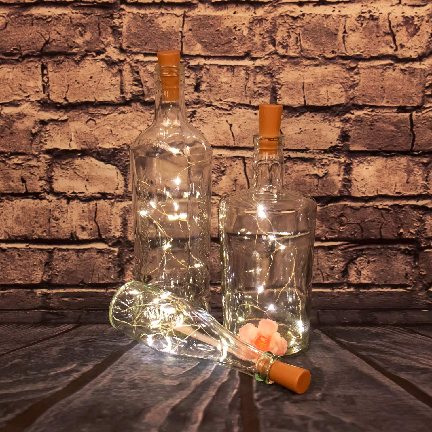 Idena 31091 – LED mikro lampki do butelek z 10 diodami LED w kolorze ciepłej bieli, zestaw 2 szt. łańcuch świetlny z korkiem, zasilany bateriami, ok. 0,97 m długości, dekoracja do wnętrz, jako
