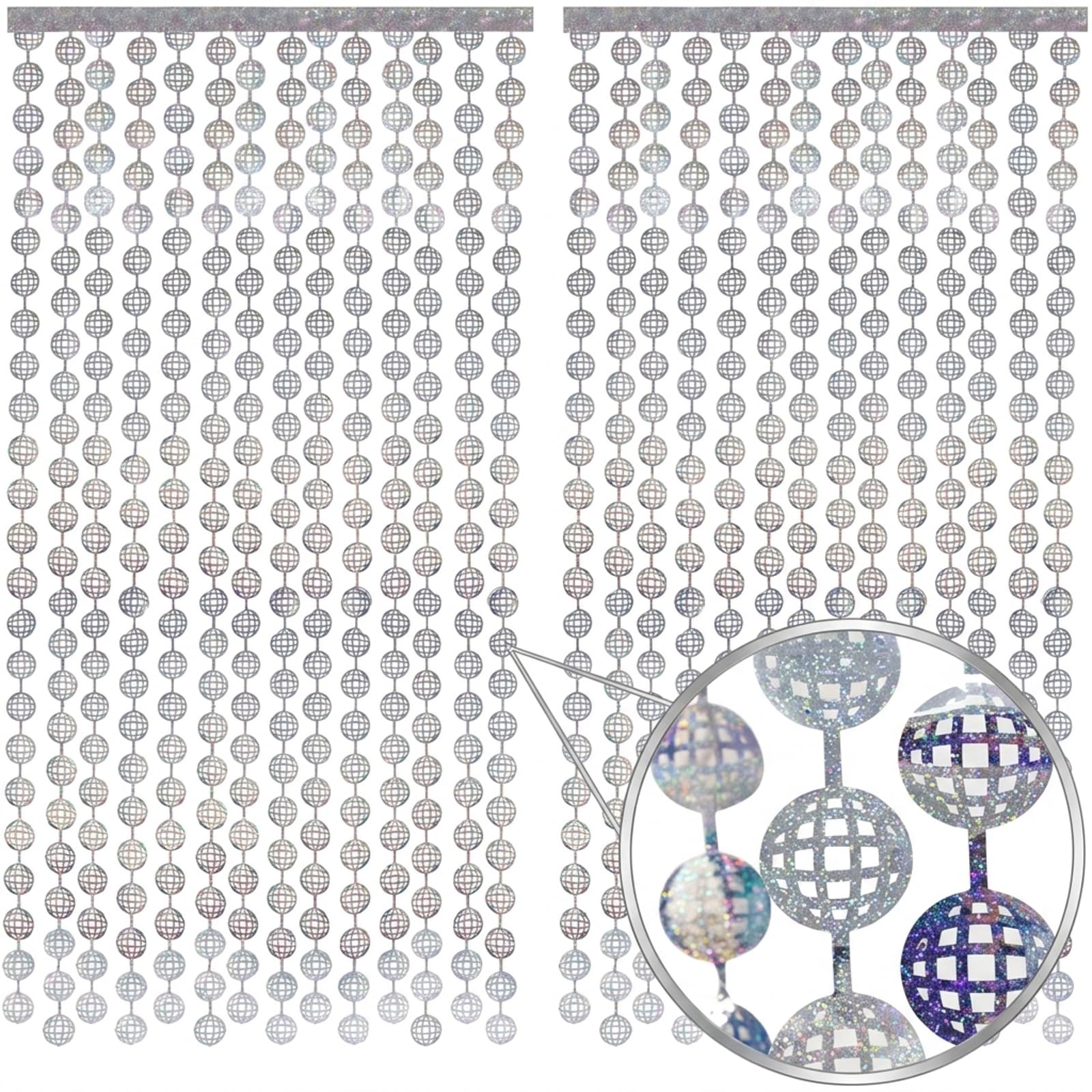 Disco Party Decorations,Silver Tinsel Curtains,Adhesive Strip78.75“x39.38”