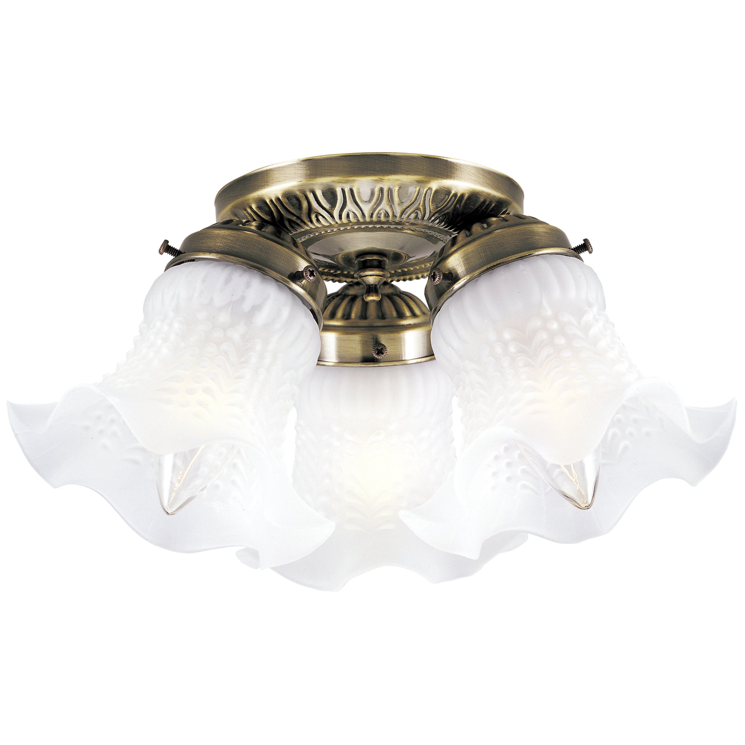 Westinghouse 6668600 Three-Light Flush-Mount Interior Ceiling Fixture, Antique Brass Finish with Frosted Ruffled Edge Glass