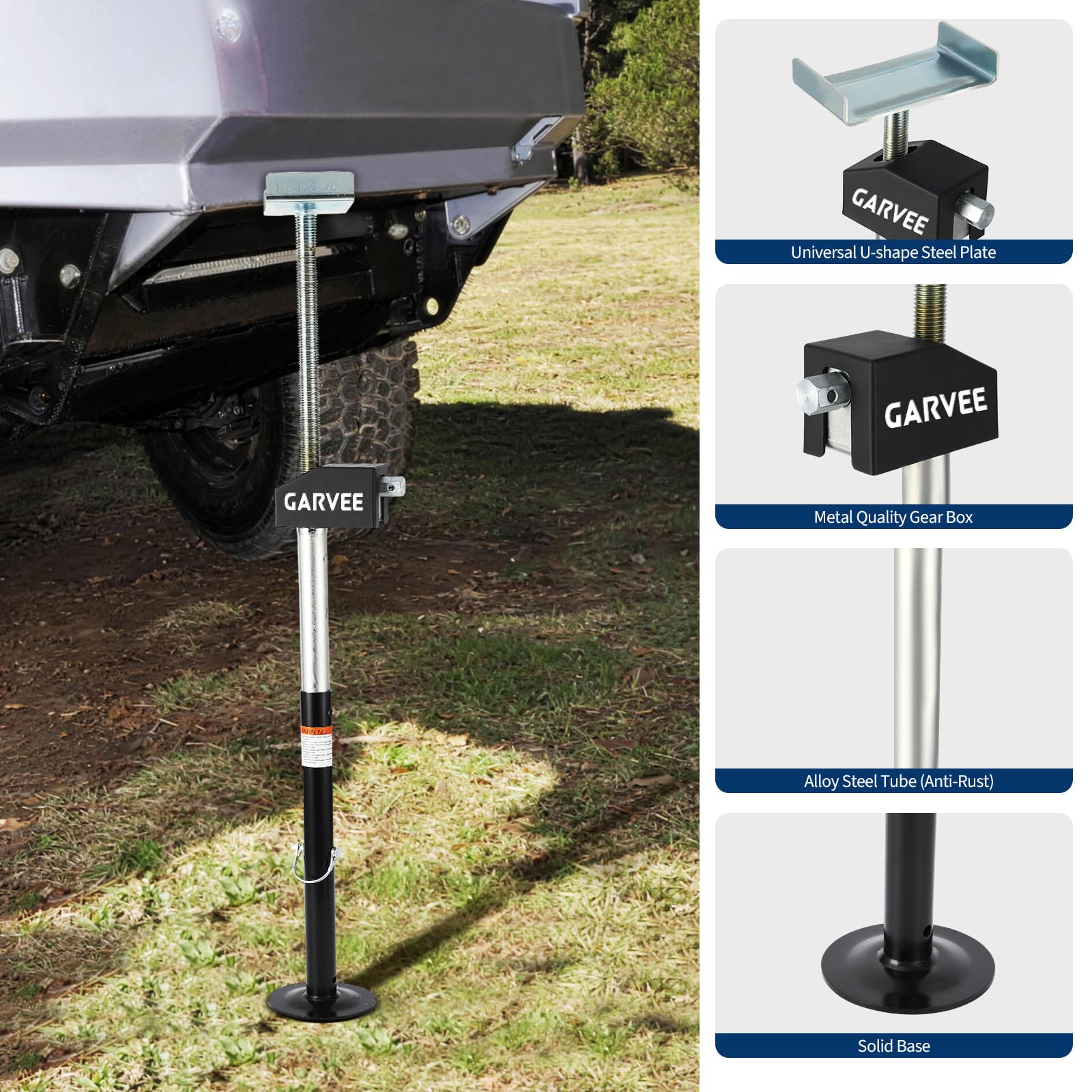 Garvee Wysuwane podnośniki do kampera (zestaw 4 szt.) - 9 kg wytrzymałe podnośniki stabilizatora do kampera, regulowane szybkie podnoszenie 53-124 cm, wiertarka elektryczna i korba ręczna
