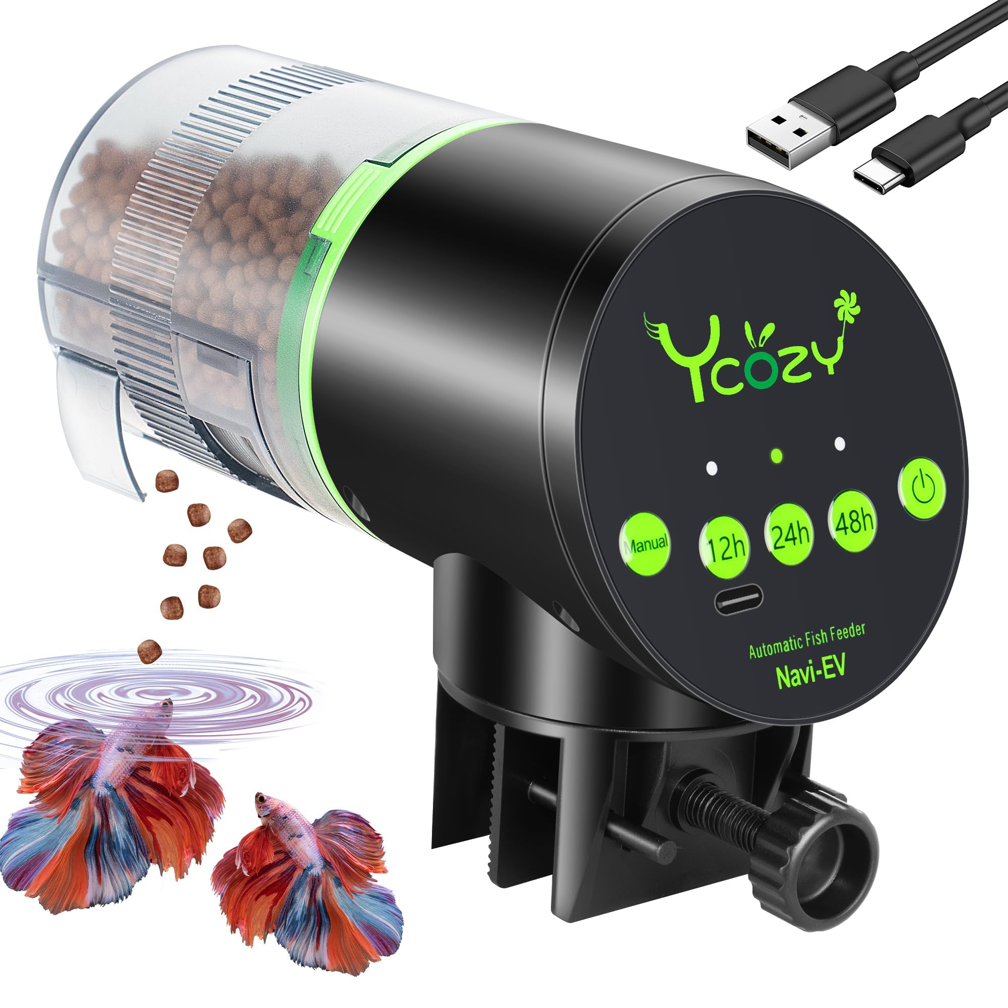 Ycozy Mangiatoia Automatica Acquario Distributore Automatico di Cibo Ricaricabile Mangiatoia per Pesci Programmabile Alimentatore di Pesce Adatto Per Acquario & Serbatoio | Navi-EV