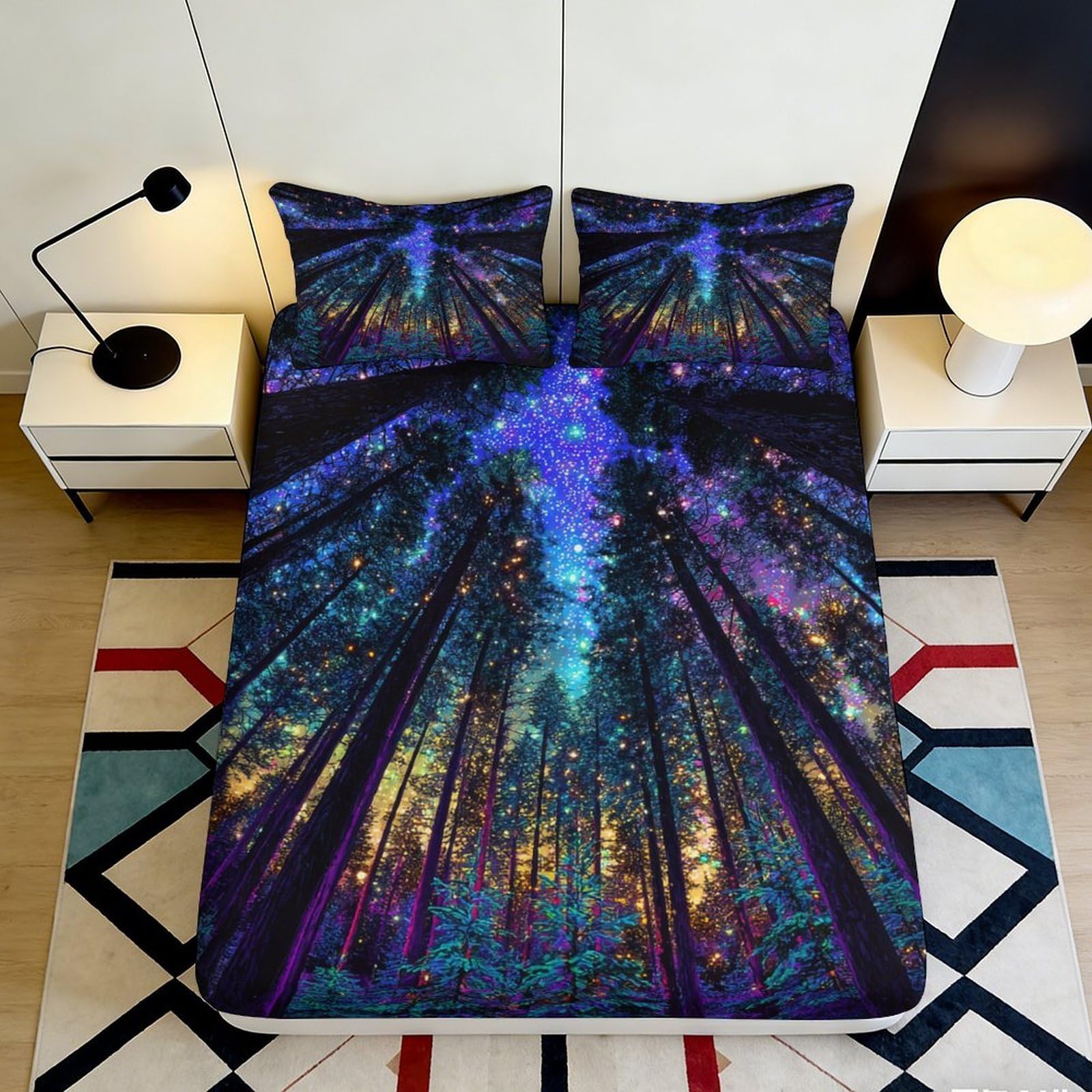 Decor Forest Pattern Fitted Sheet, 3D Printed Microfiber Bed Cover, Soft Touch, Wrinkle Resistant, Home Bedroom, Apartment Bedding, 120x200cm 90x200x25cm