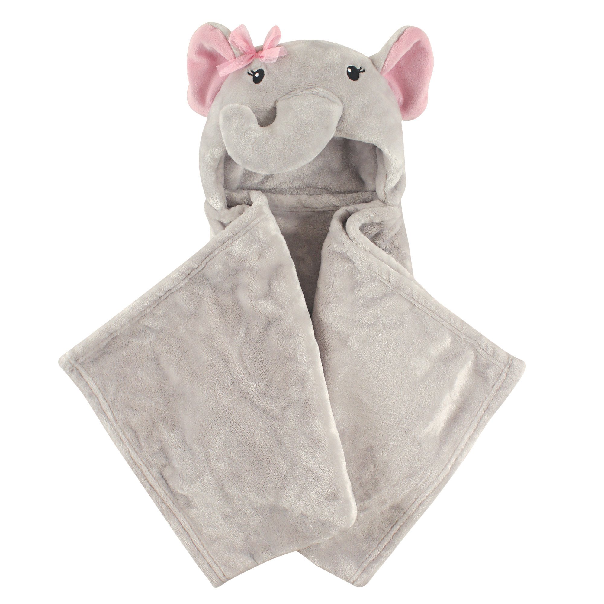 Hudson Baby Unisex Baby and Toddler Hooded Animal Face Plush Blanket, Pretty Elephant, One Size