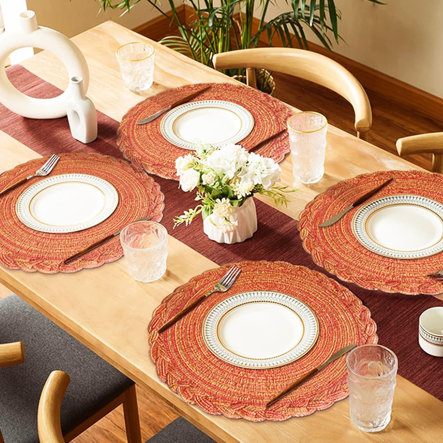 Tovagliette Americane Lavabili Rotonde Tavola Tovagliette 38 30 18 Cm Facile Pulire per Tavolo da Pranzo,Ristorante E Festa di Natale Set 10 Pezzi(Arancia,38cm/15in(6))
