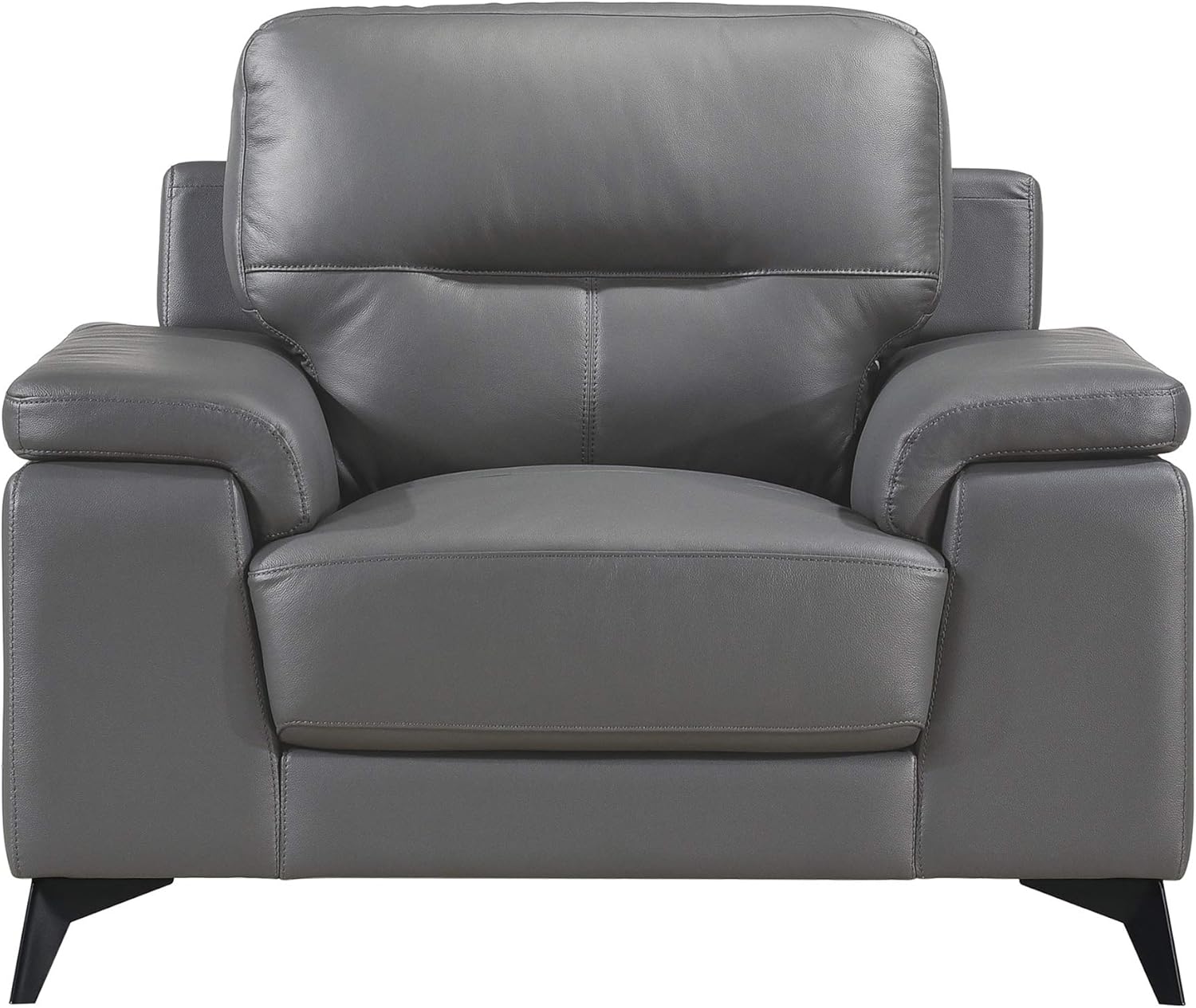 Gray Leather and Manufactured Wood Stationary Accent Chair
