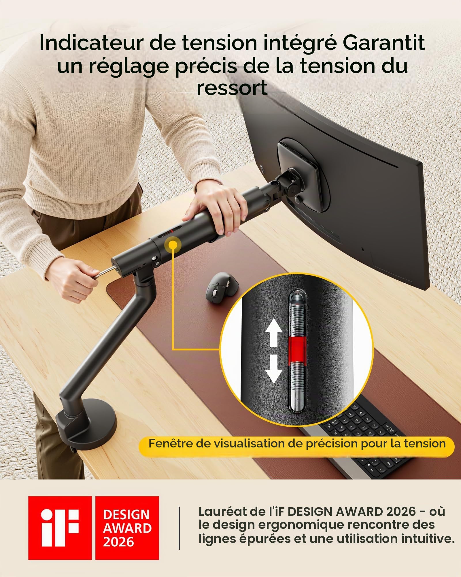 monTEK Bras Écran PC pour Écran 17-40 Pouces avec Hub 2 Ports USB A/C 3.0