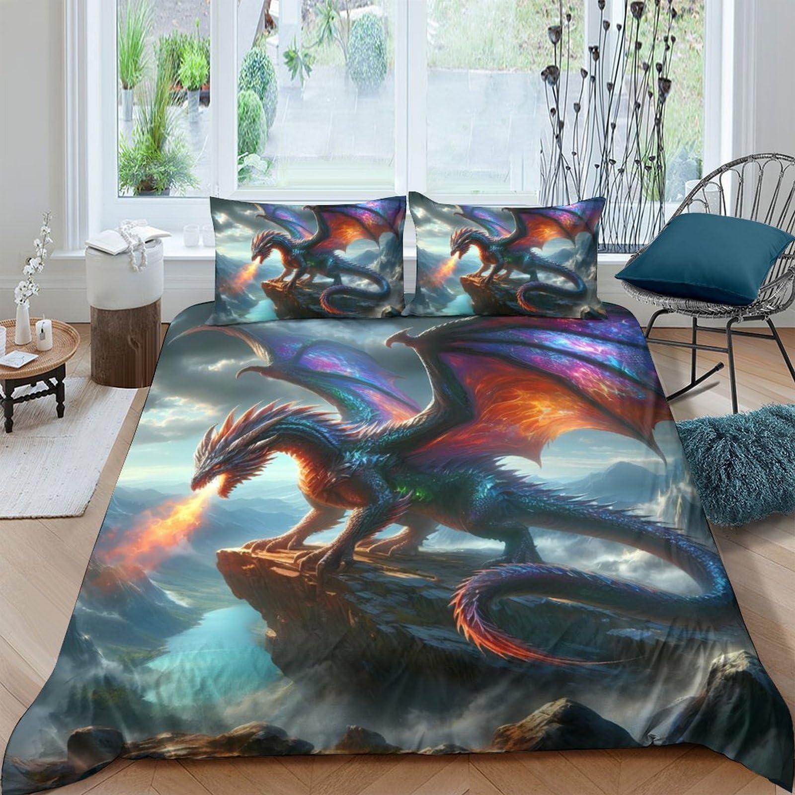 Ctjqhvkz Style-8 3D Printed Fire Dragon Fitted Sheet Microfiber Vibrant Fantasy Bed Cover For Bedroom Dorm Mattress Protection Decor Single（135X200cm）