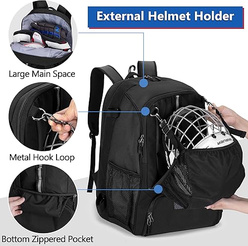 Miniatura 2 de Lacrosse - Mochila con soporte para palo y red de cremallera oculta, espacio ventilado separado para zapatos, soporta todos los equipos de lacrosse