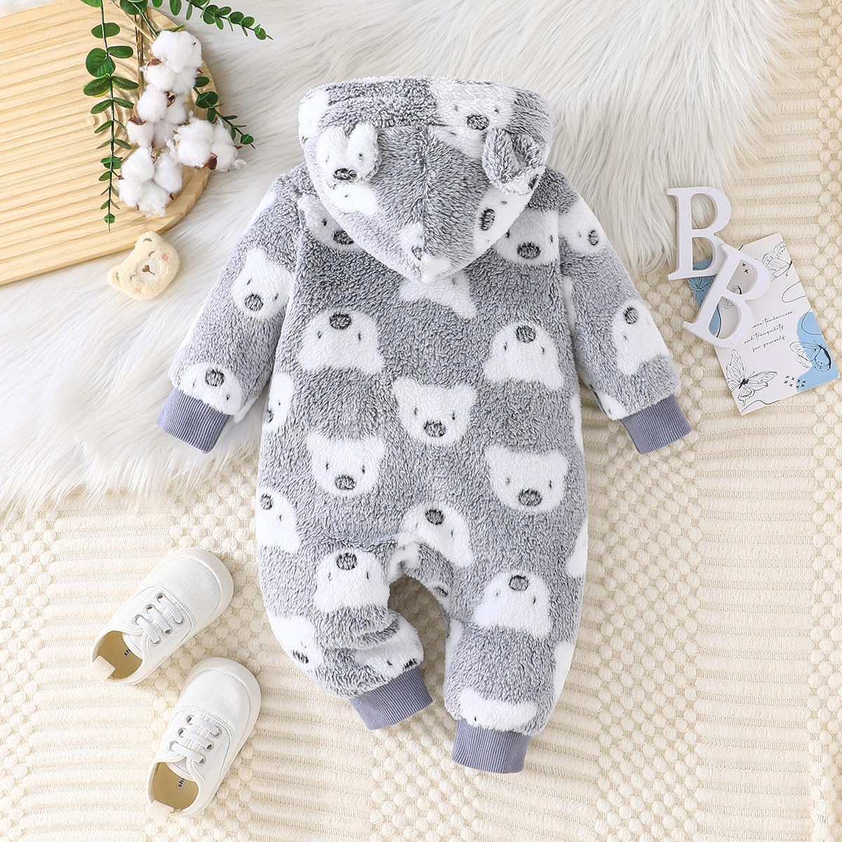 Grenouillère à Capuche Bébé Unisexe - Manches Longues, Tissu Doux (Coton/Polyester) - Tailles 0-24 Mois