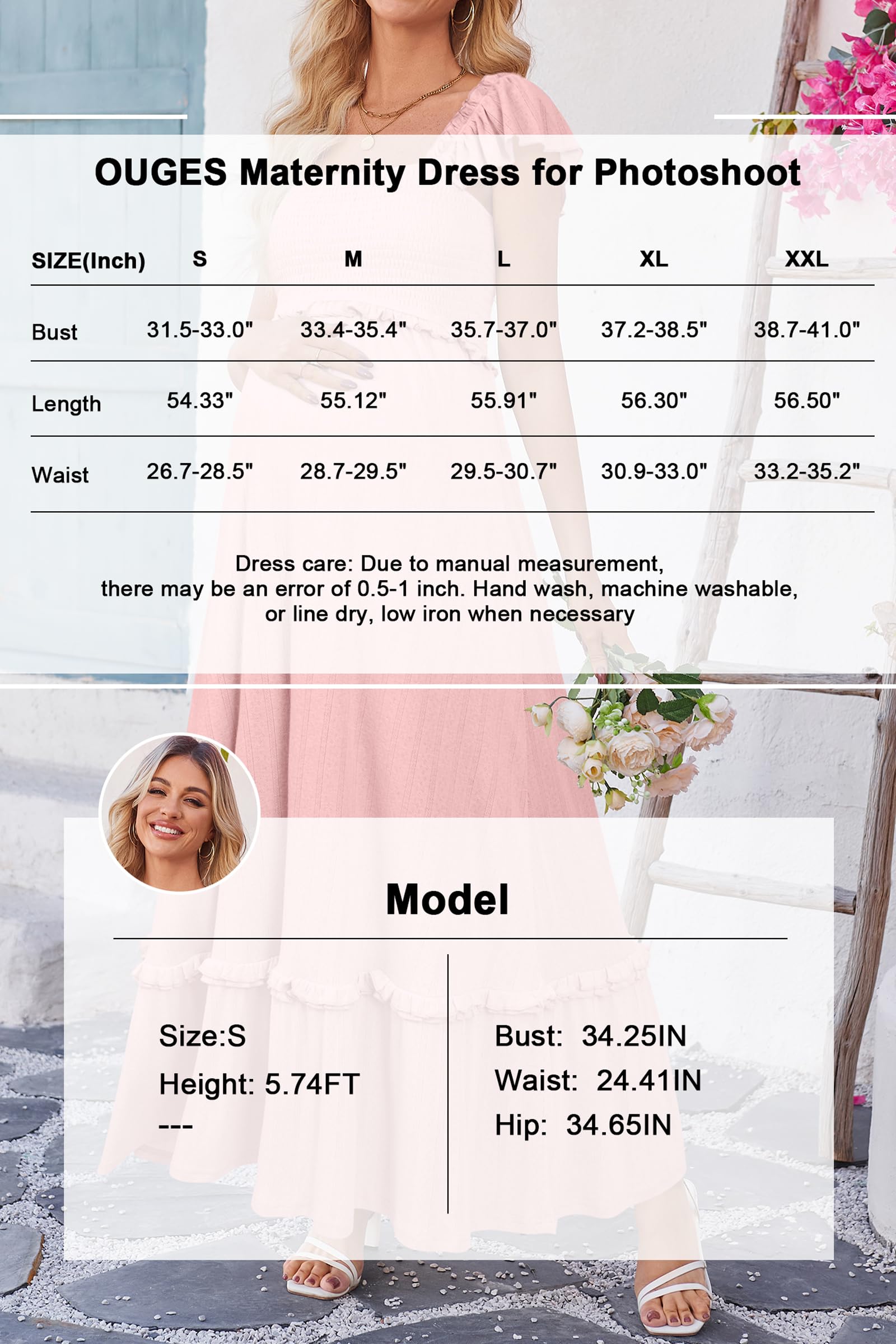 OUGES Femme 2025 Robe d'allaitement été Manches Volantes Boho Maxi Robe de Maternité pour Baby Shooting Photo Mode Grossesse