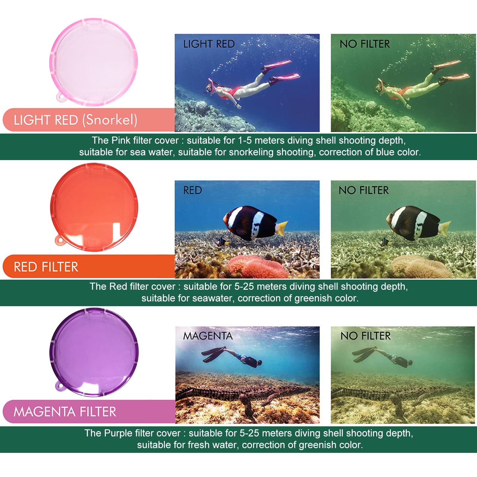 Filtre De Plongée Pour Insta360 Ace Pro 2 / Ace Pro - Rouge, Rose, Violet - Correction Des Couleurs Sous-marine - 1 à 25 Mètres