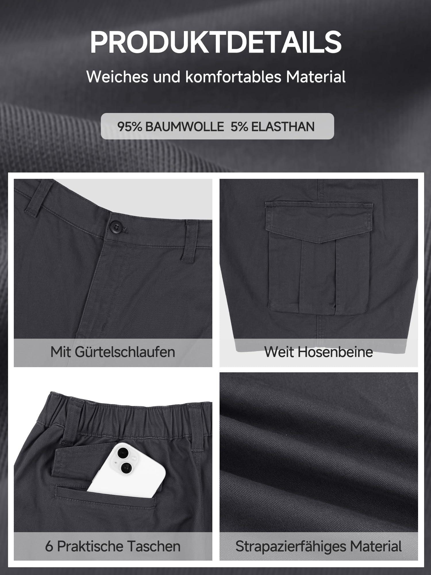 StylSense Kurze Hosen Herren Sommer Baumwolle Cargo Shorts Casual Cargohose Herren Kurz mit 6 Taschen