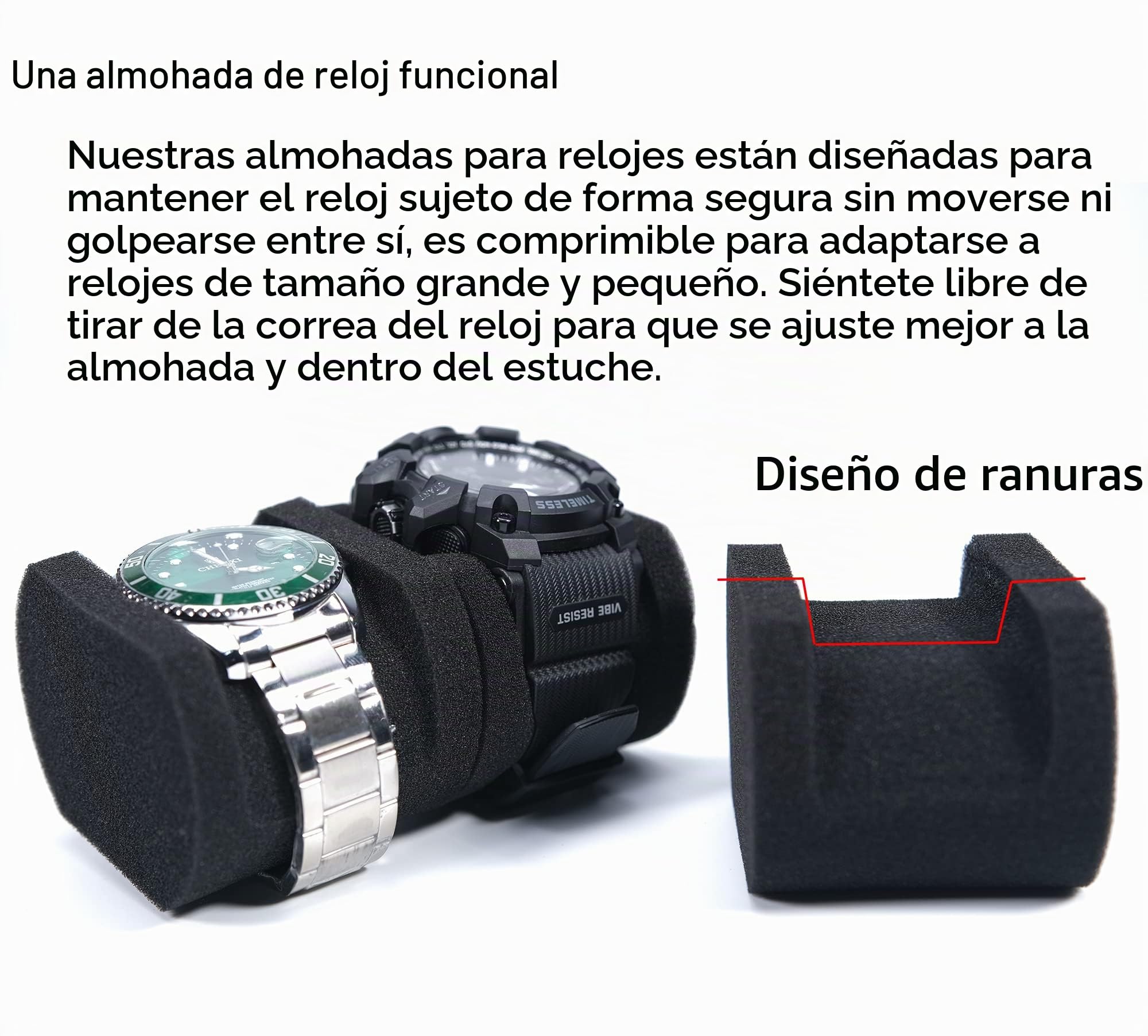 Estuche de viaje con 3 rollos de reloj SLOTHard con cremallera y organizador para hombres y mujeres, con almohada antimovimiento para reloj (3 ranuras)